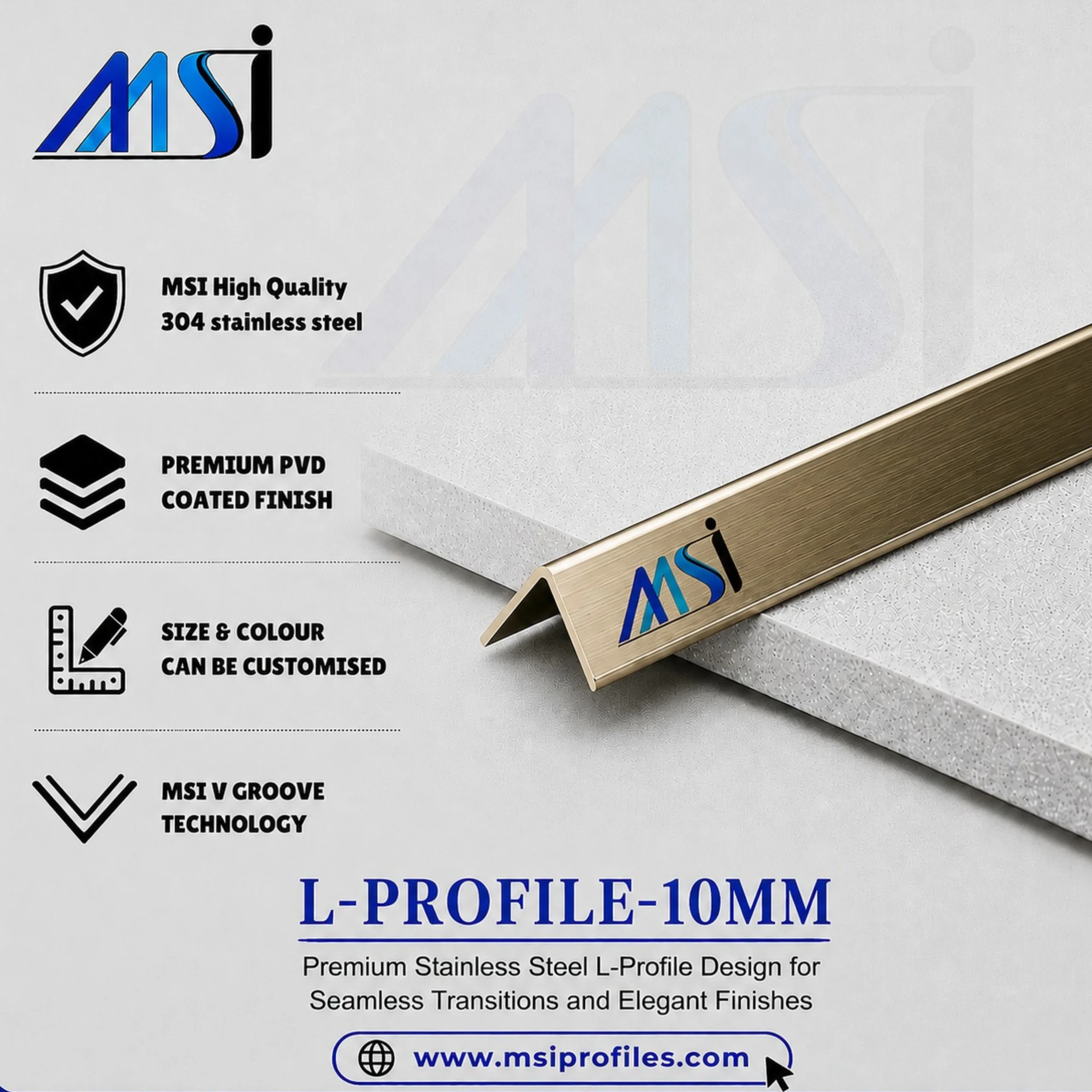 L Profile 10MM Antique Brass Finish - MSI Profiles