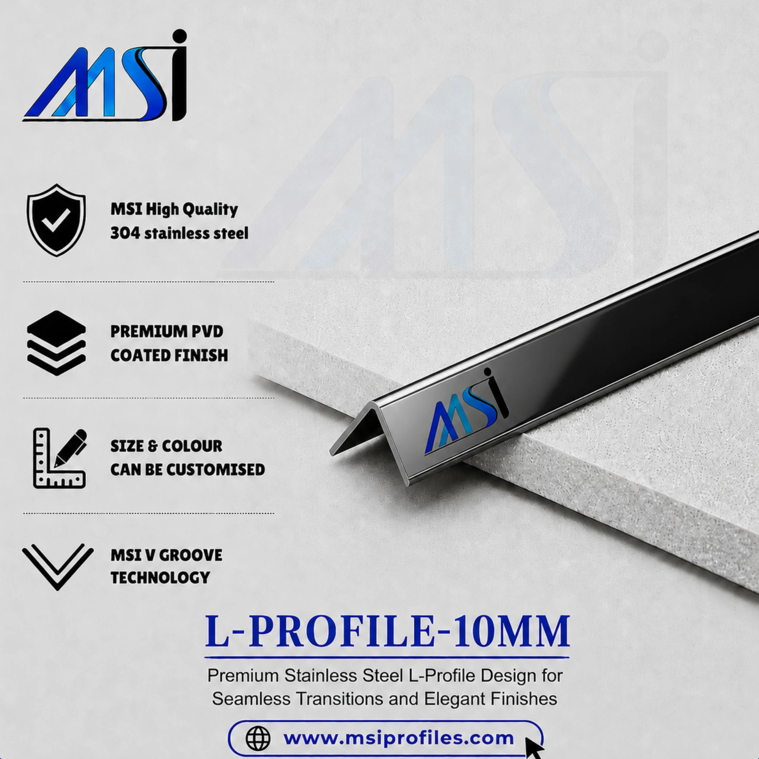 L Profile 10MM Black Mirror - MSI Profiles