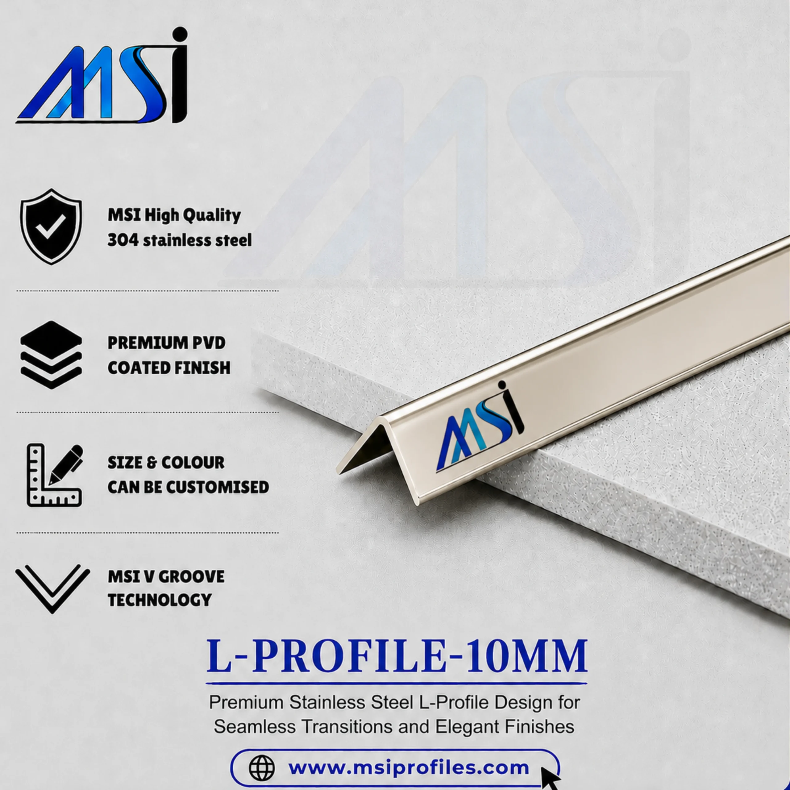L Profile 10MM Champagne Mirror - MSI Profiles