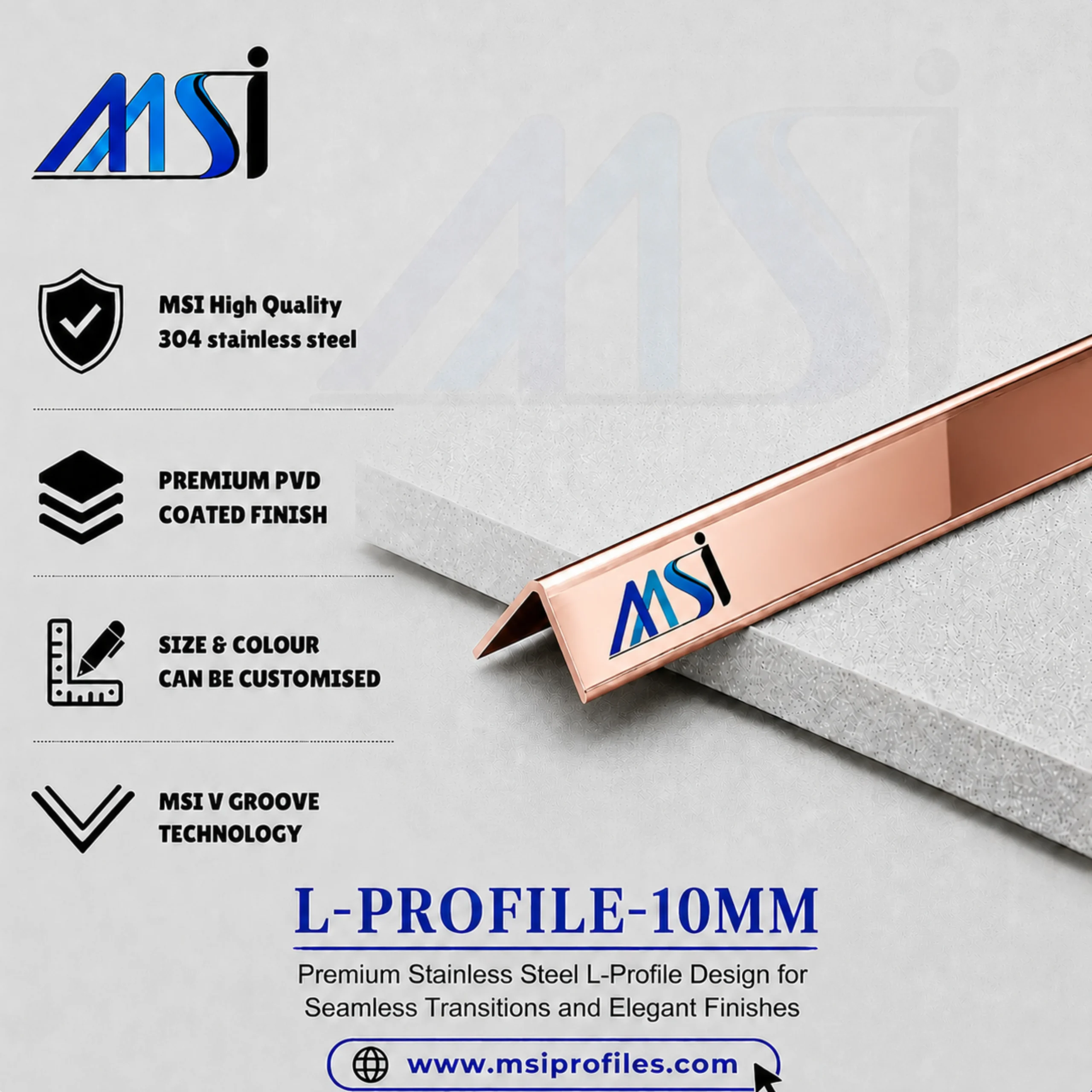 L Profile 10MM Rose Gold Mirror - MSI Profiles