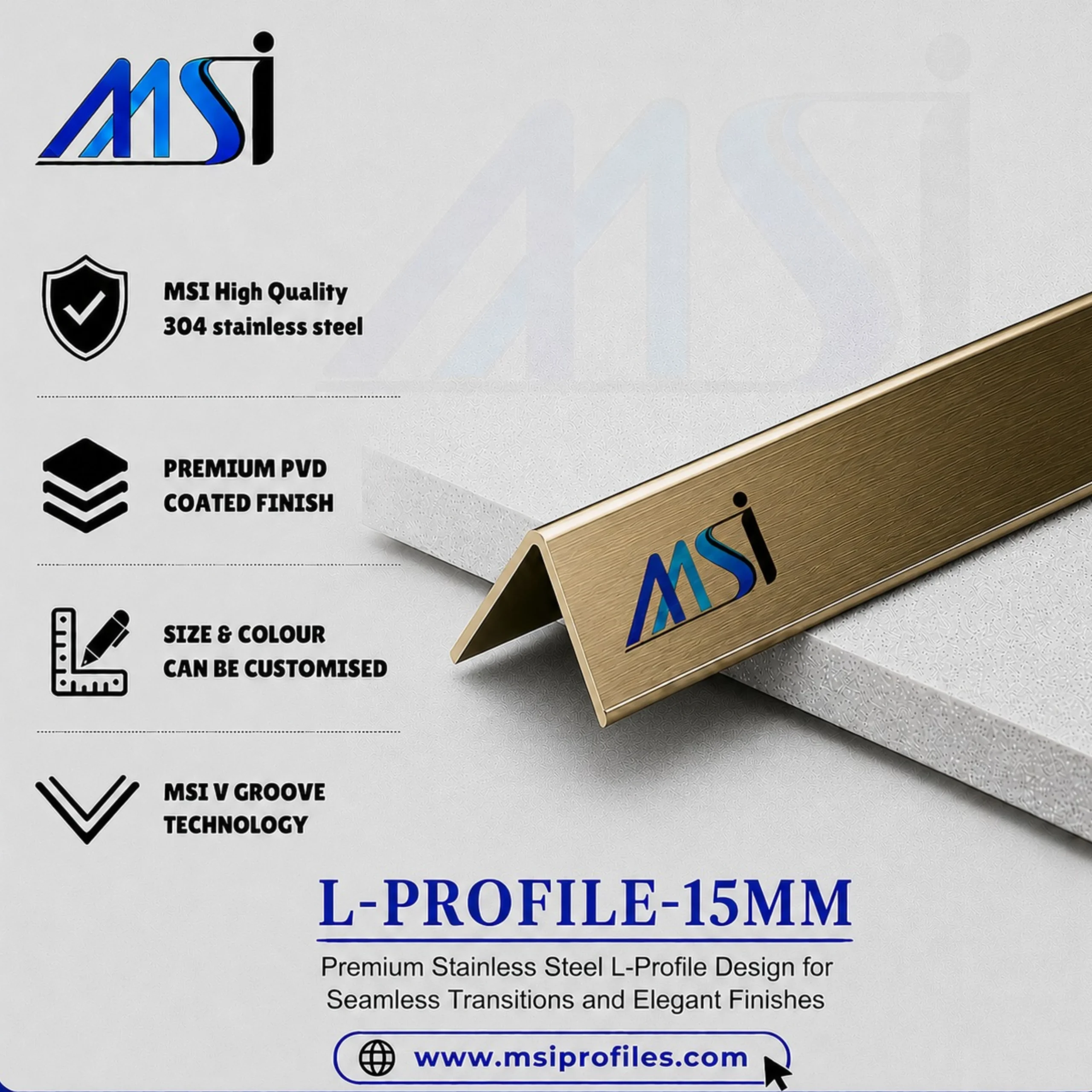 L Profile 15MM Antique Brass Finish - MSI Profiles
