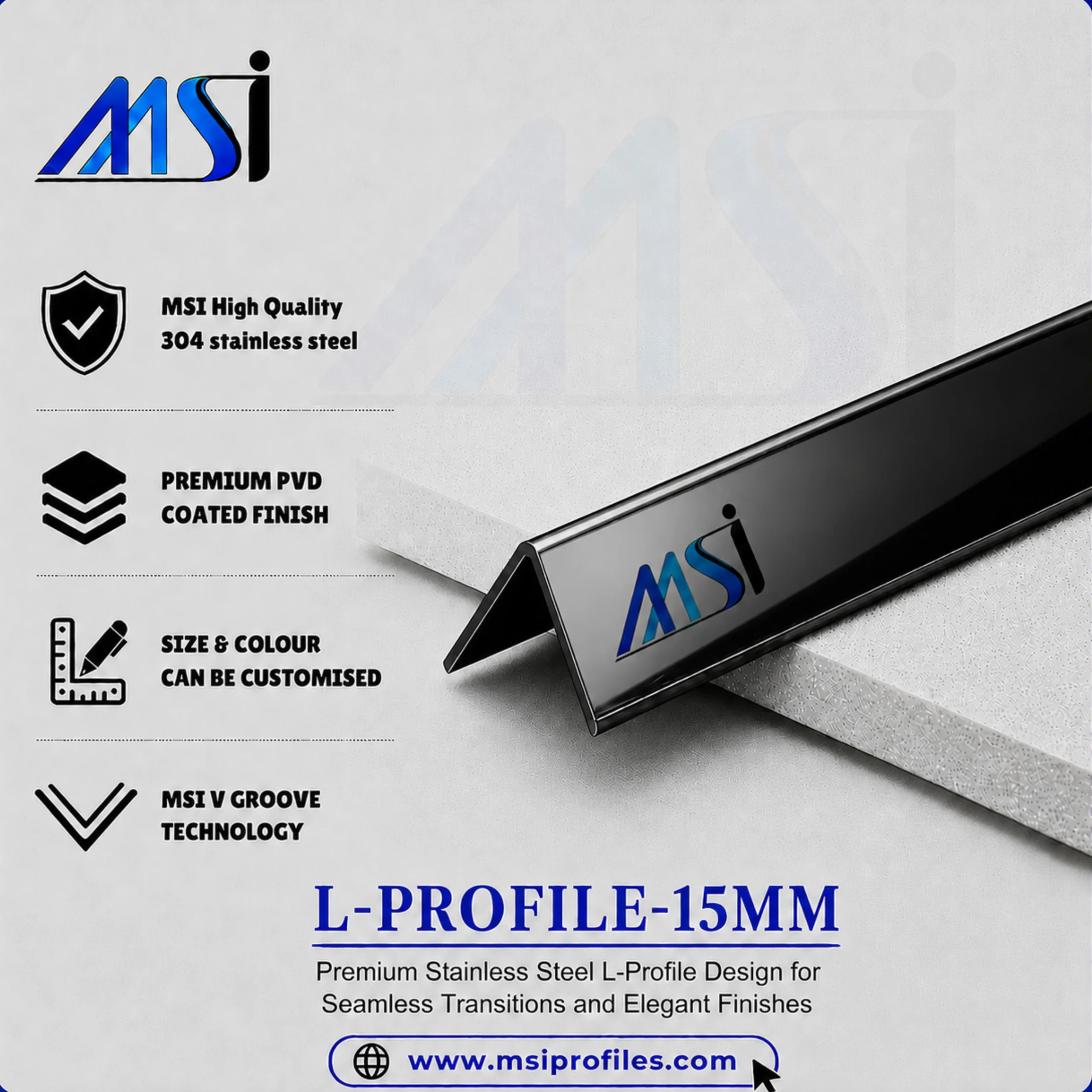 L Profile 15MM Black Mirror - MSI Profiles