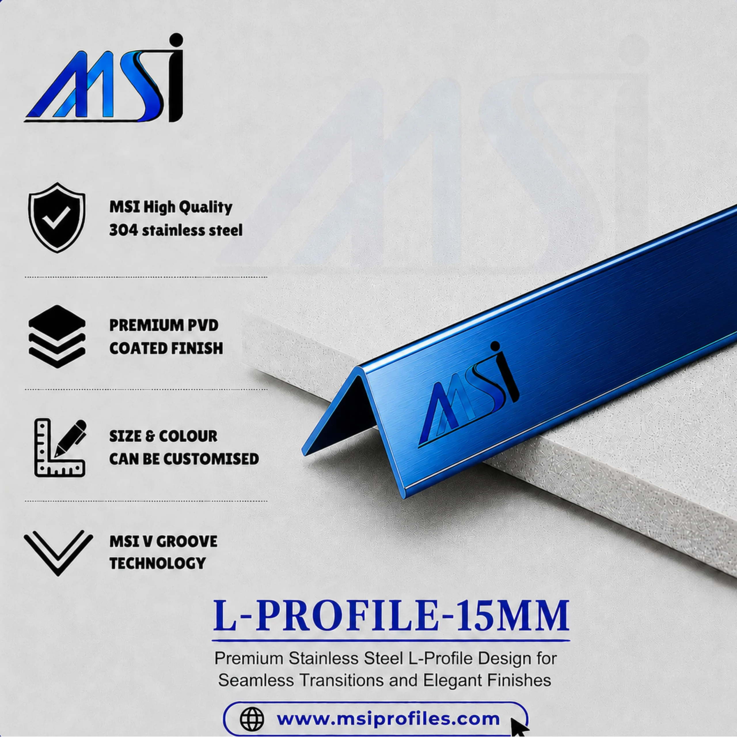 L Profile 15MM Blue Mirror - MSI Profiles