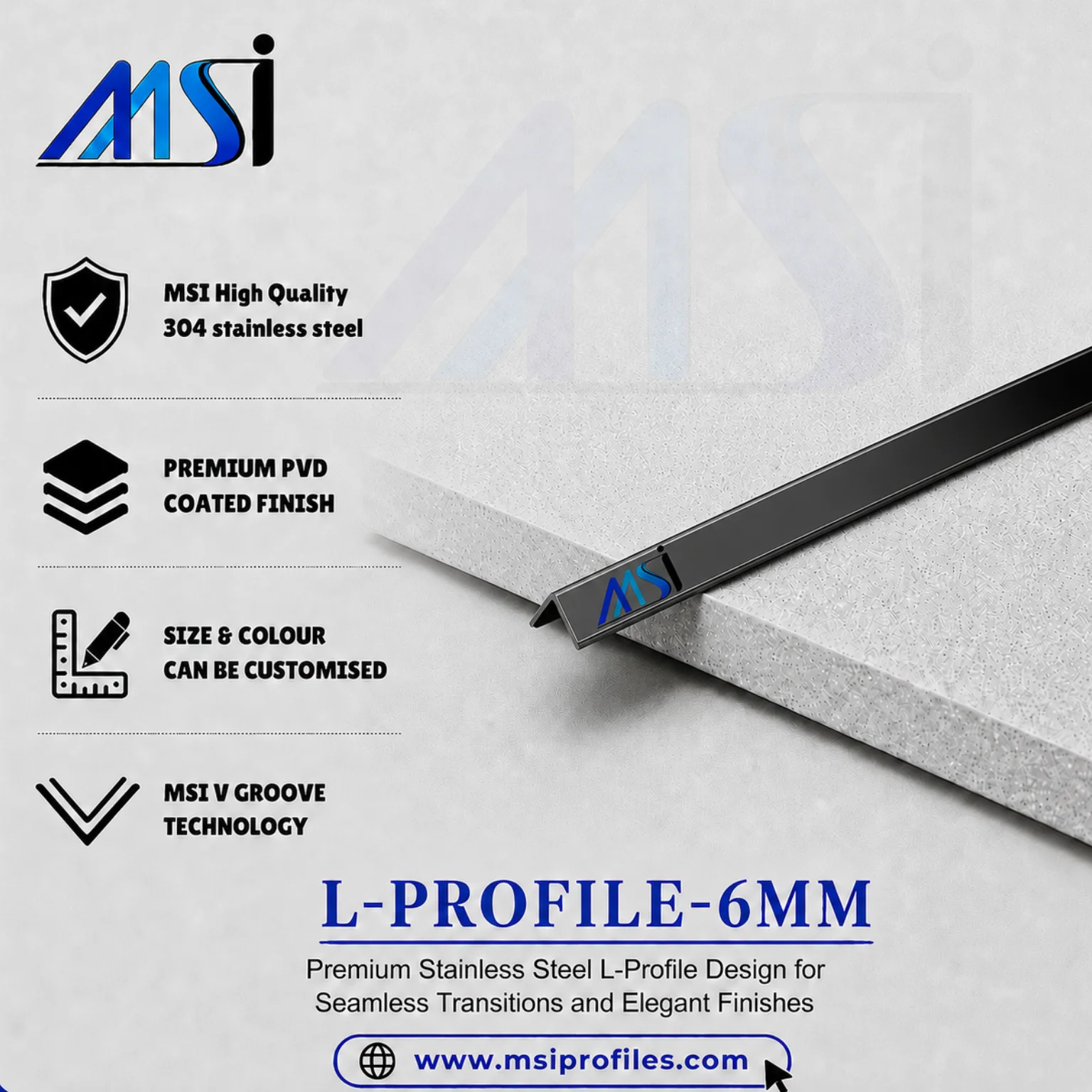 L Profile 6MM Black Mirror - MSI Profiles