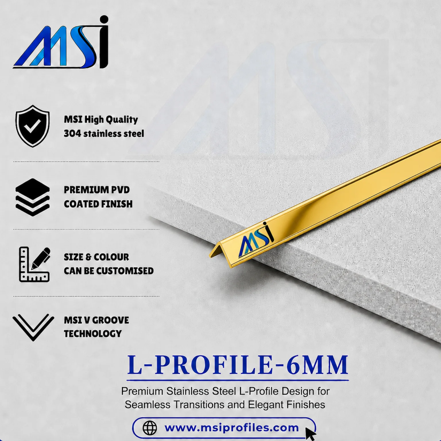 L Profile 6MM Gold Mirror - MSI Profiles
