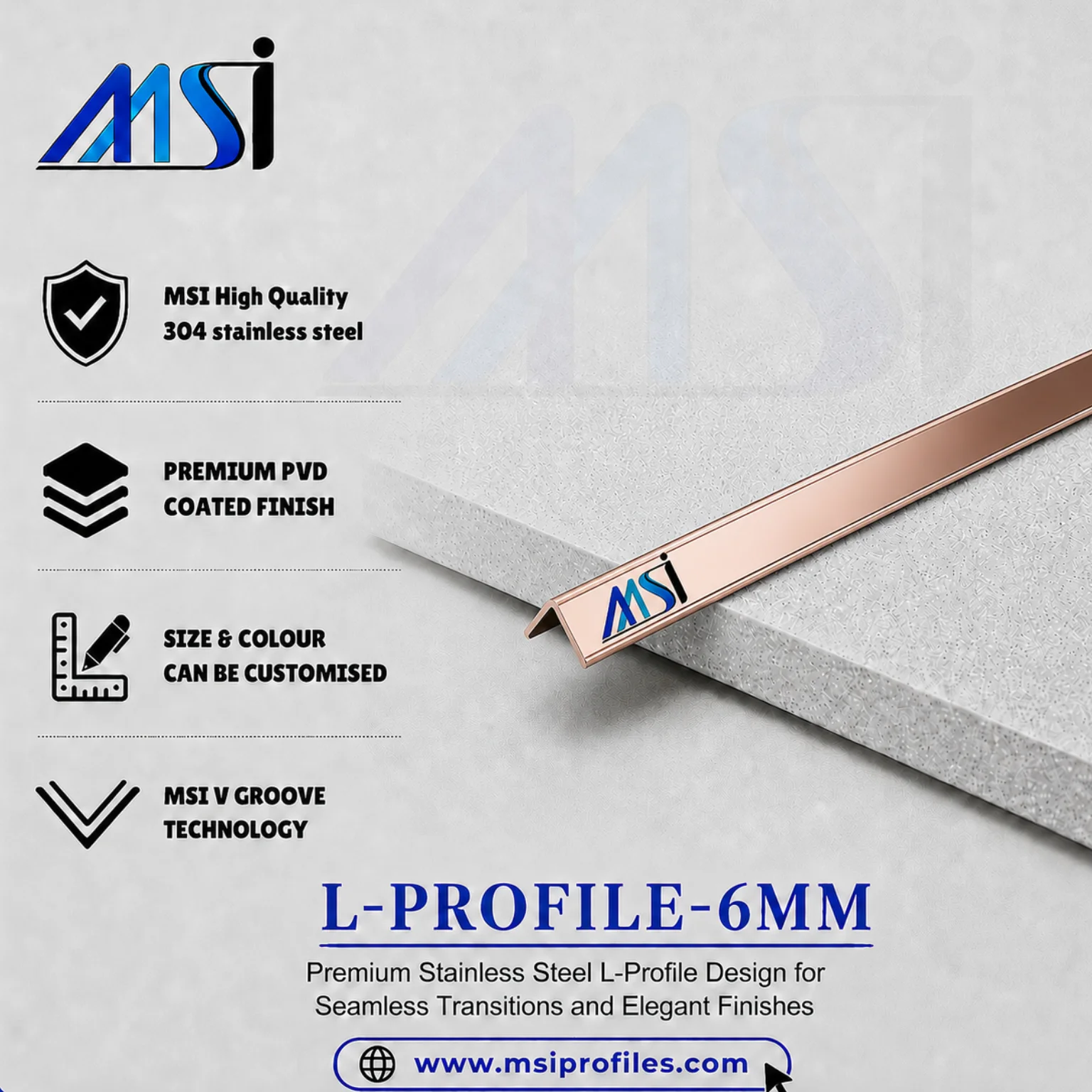 L Profile 6MM Rose Gold Mirror - MSI Profiles