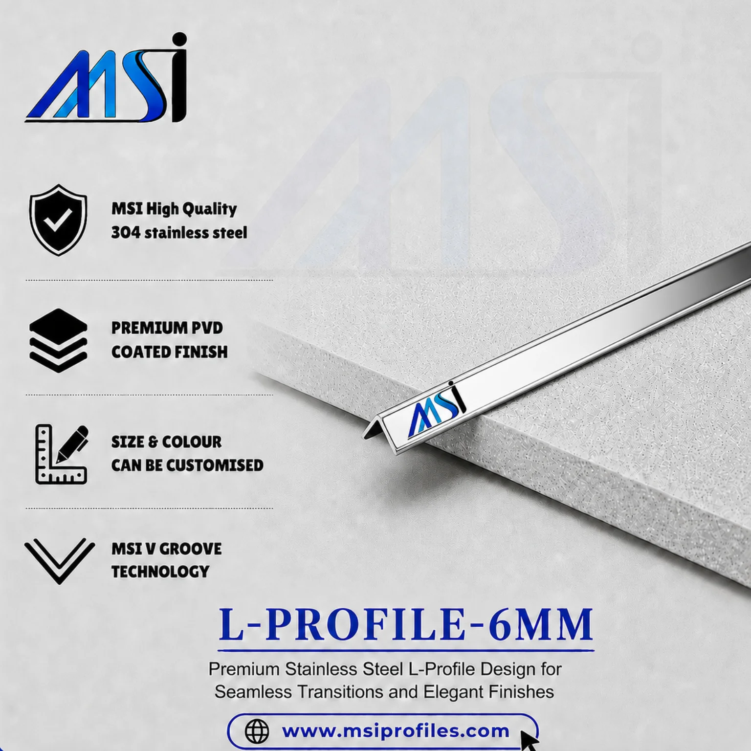 L Profile 6MM Silver Mirror - MSI Profiles