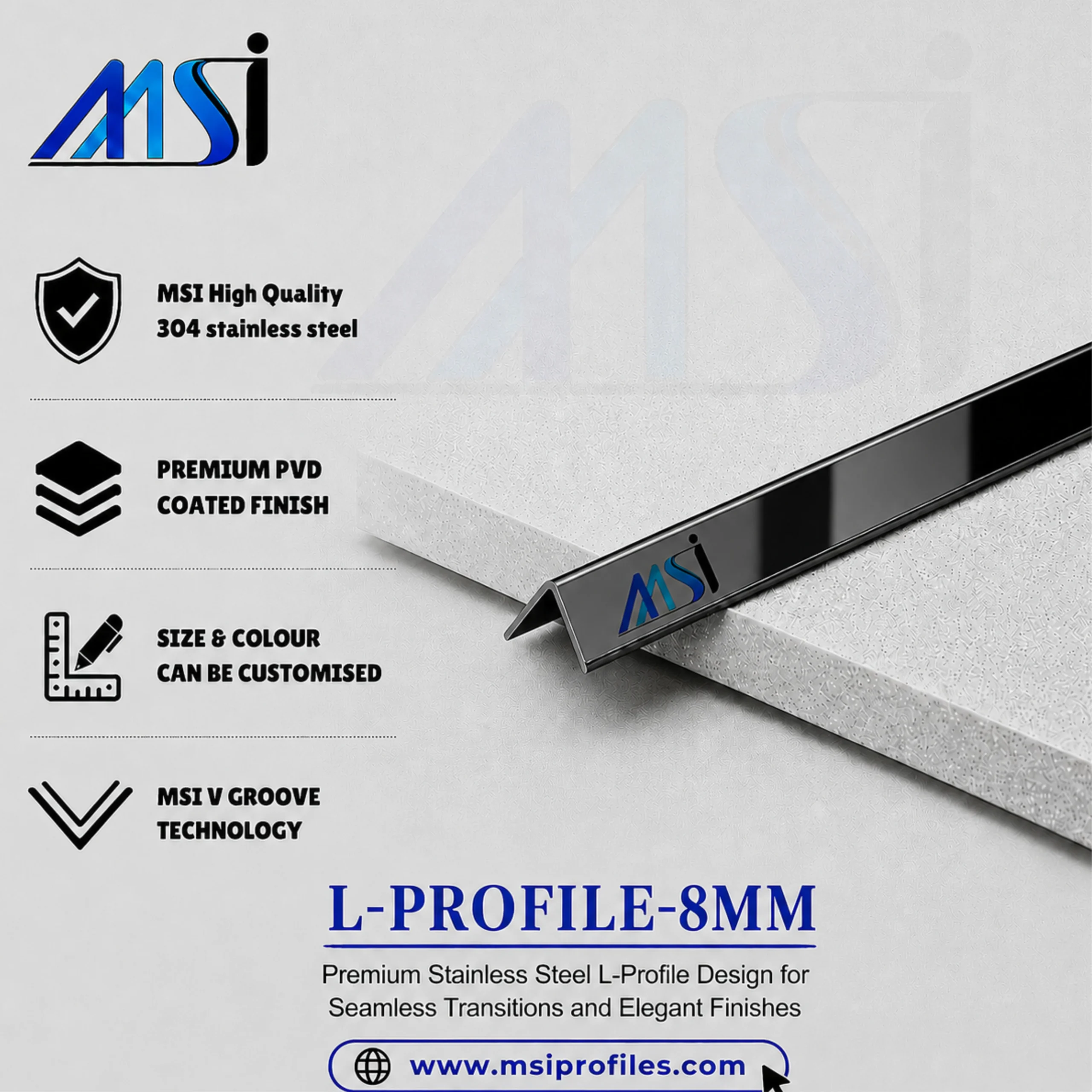 L Profile 8MM Black Mirror - MSI Profiles