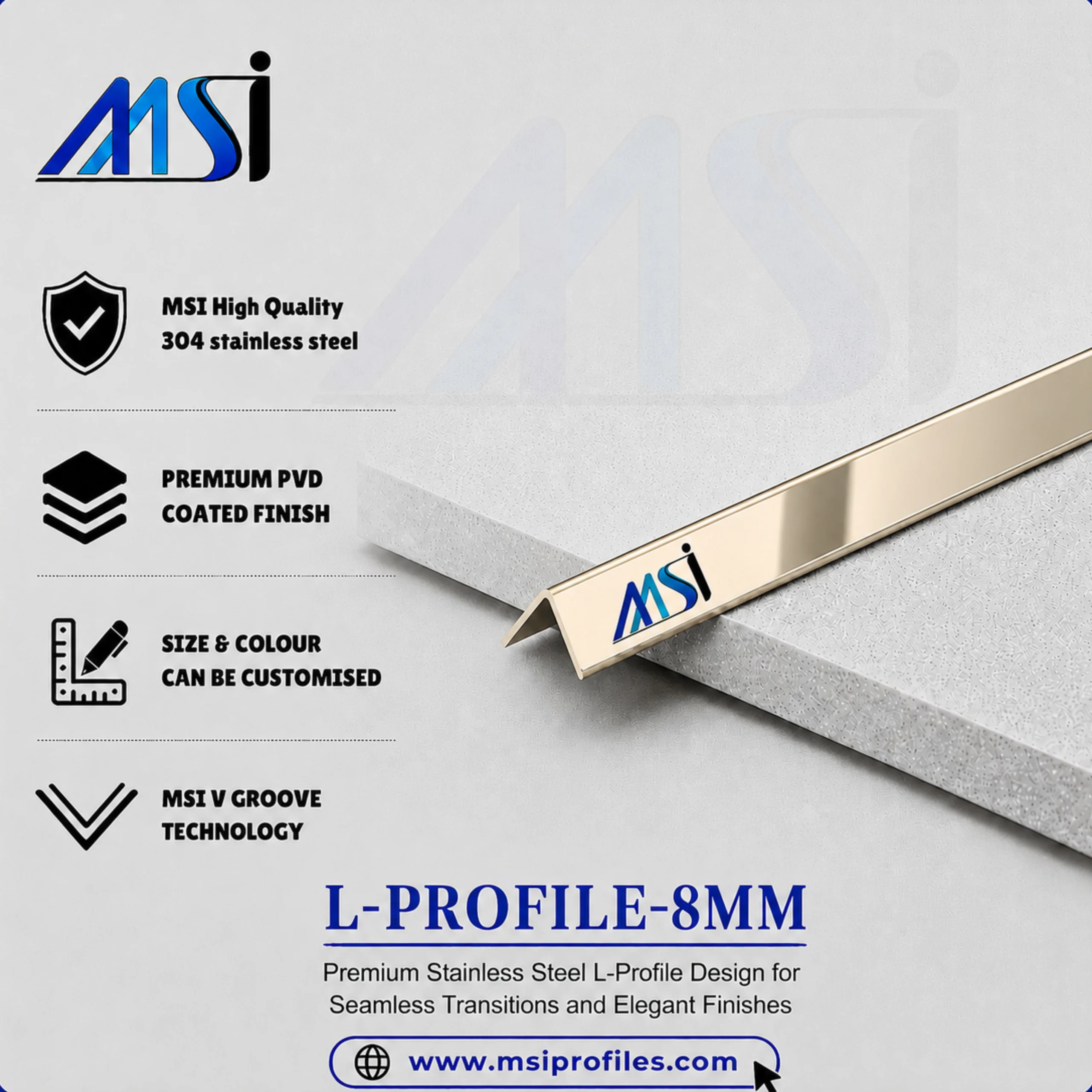 L Profile 8MM Champagne Mirror - MSI Profiles