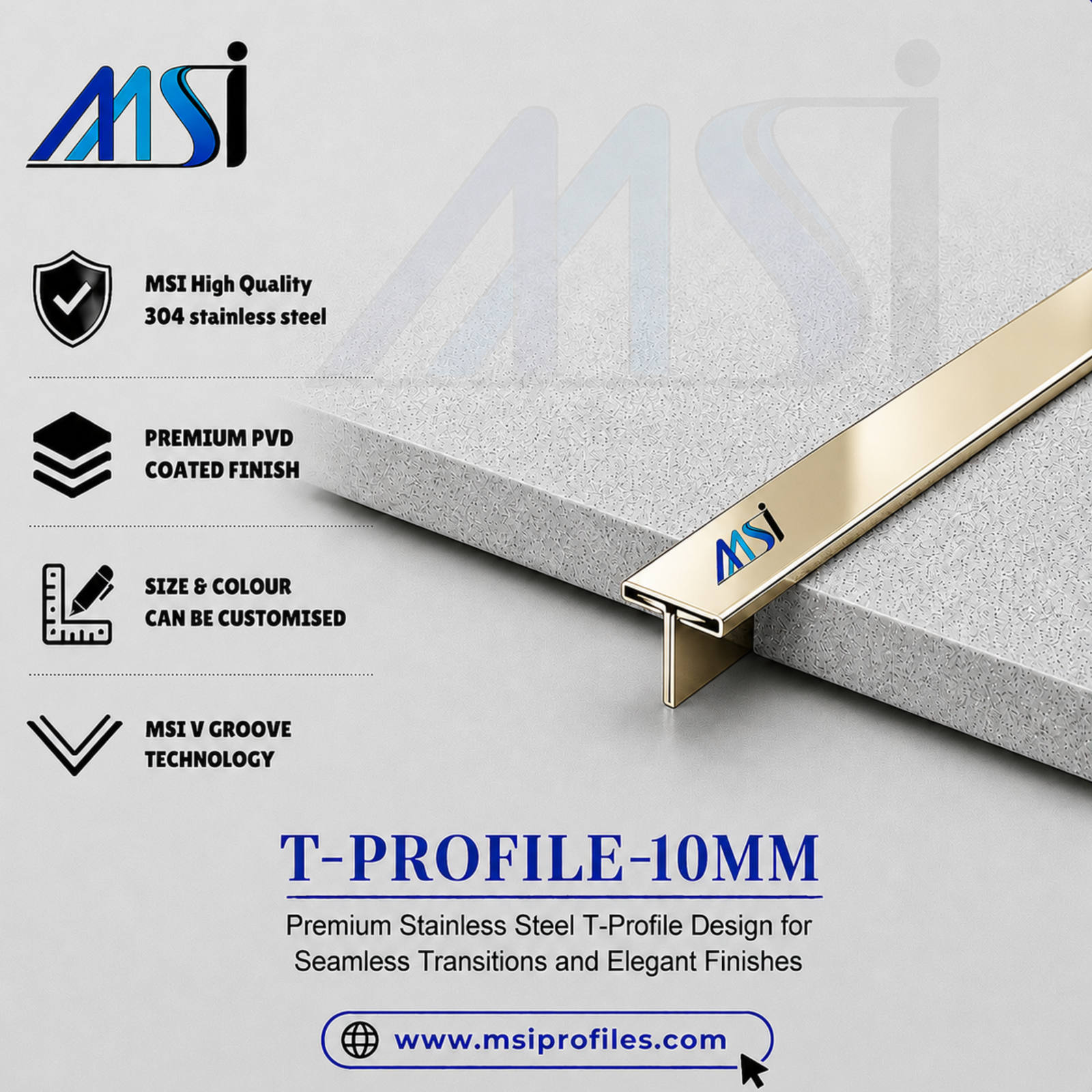 T Profile 10mm Champagne Mirror - MSI Profiles