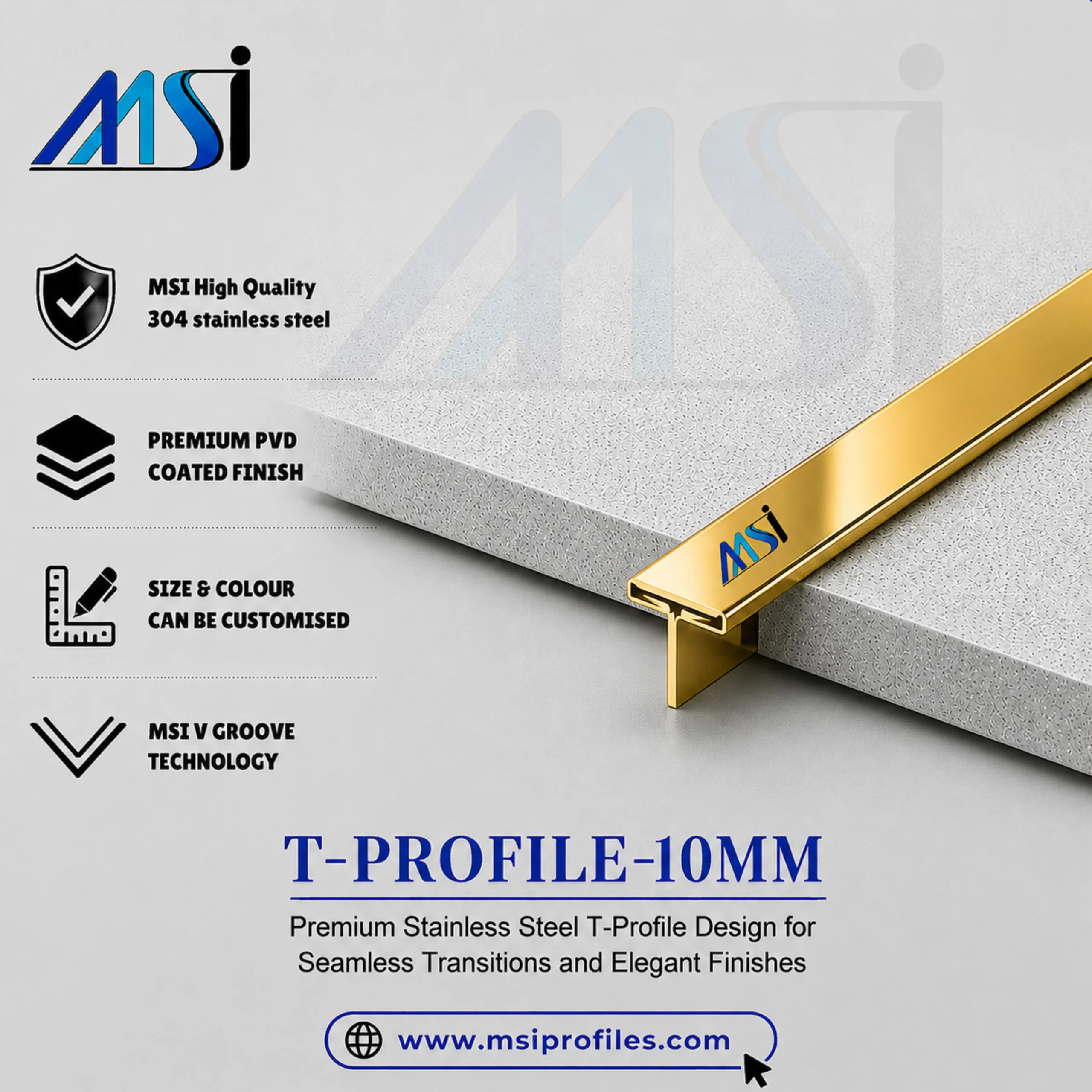 T Profile 10mm Gold Mirror - MSI Profiles