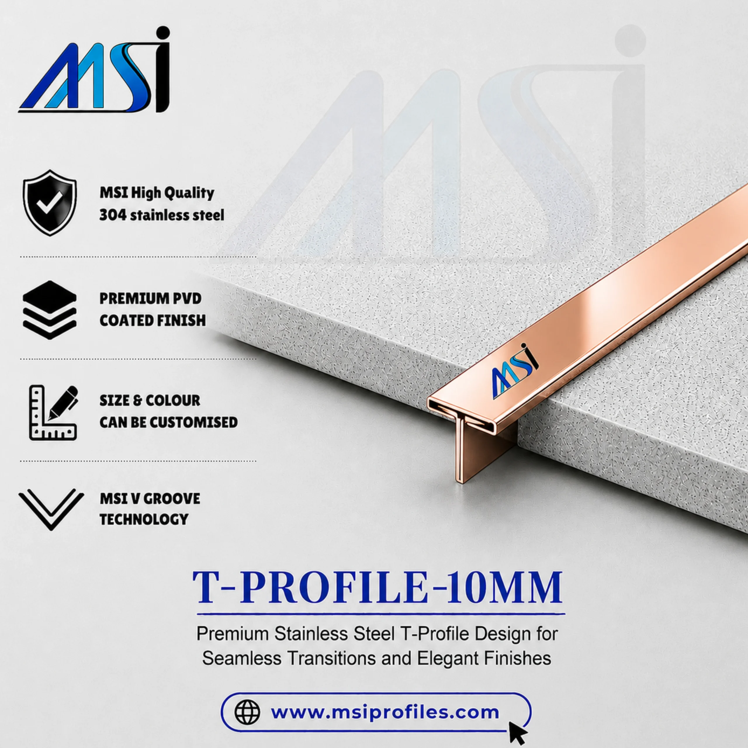 T Profile 10mm Rose Gold Mirror - MSI Profiles