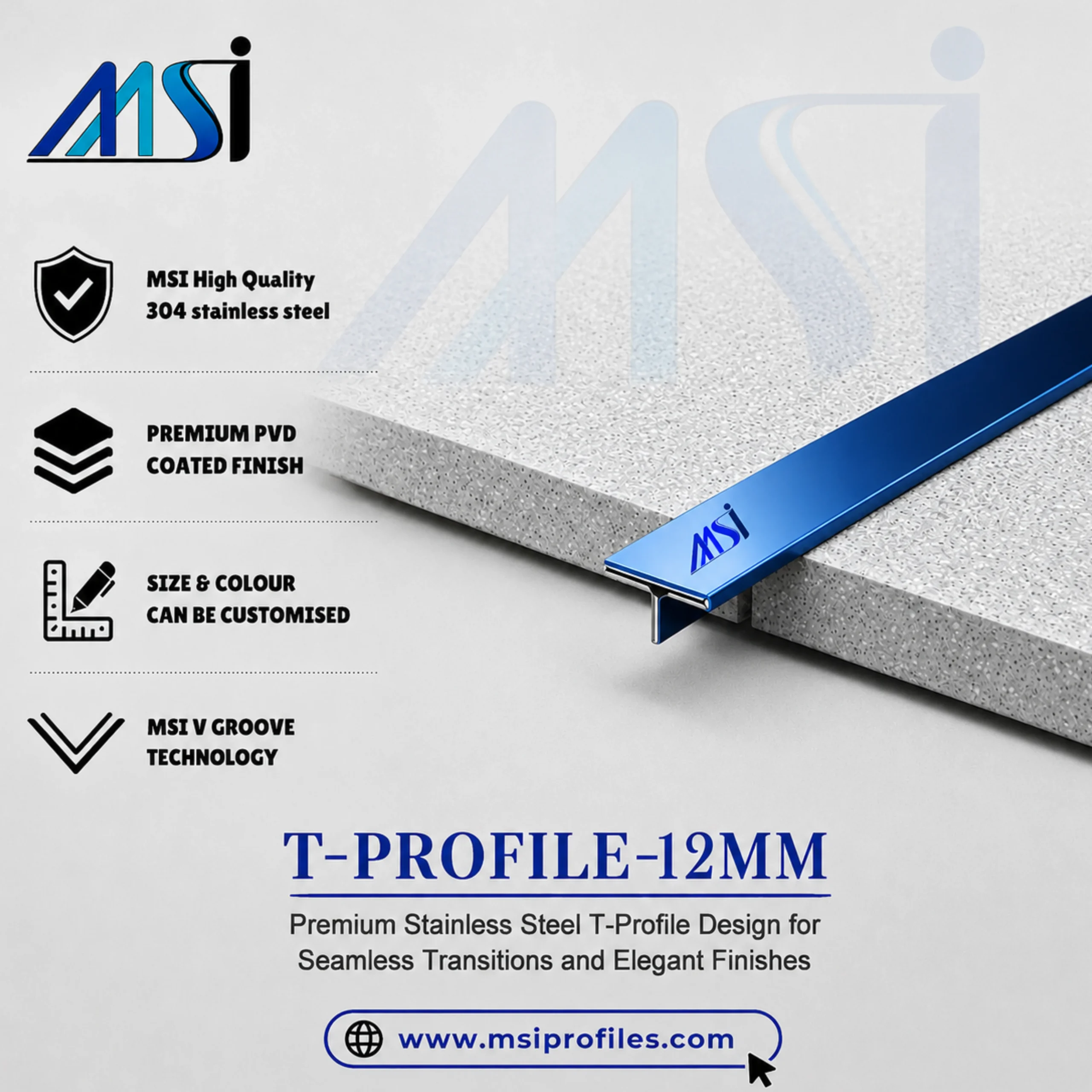 T Profile 12mm Blue Mirror - MSI Profiles