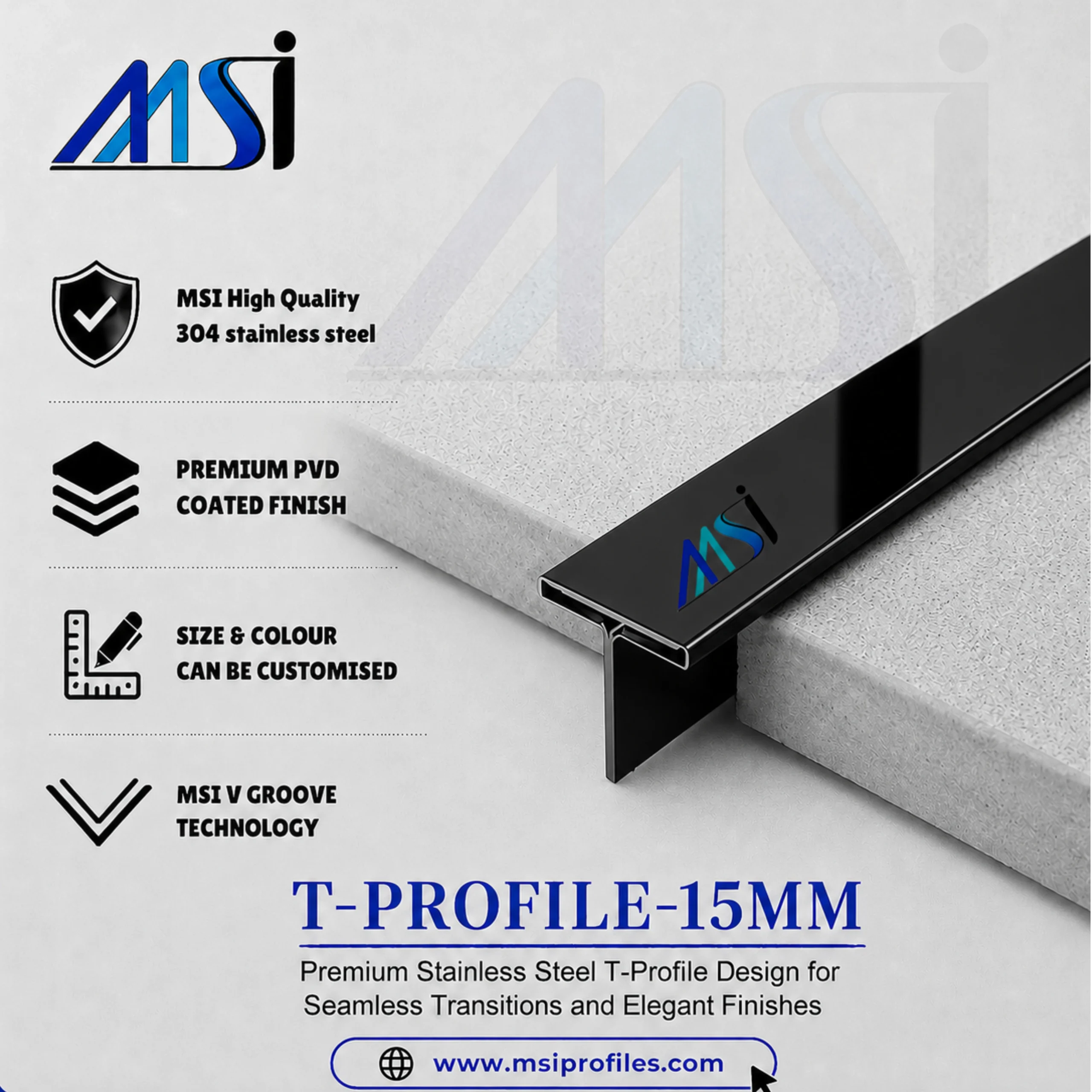T Profile 15mm Black Mirror - MSI Profiles