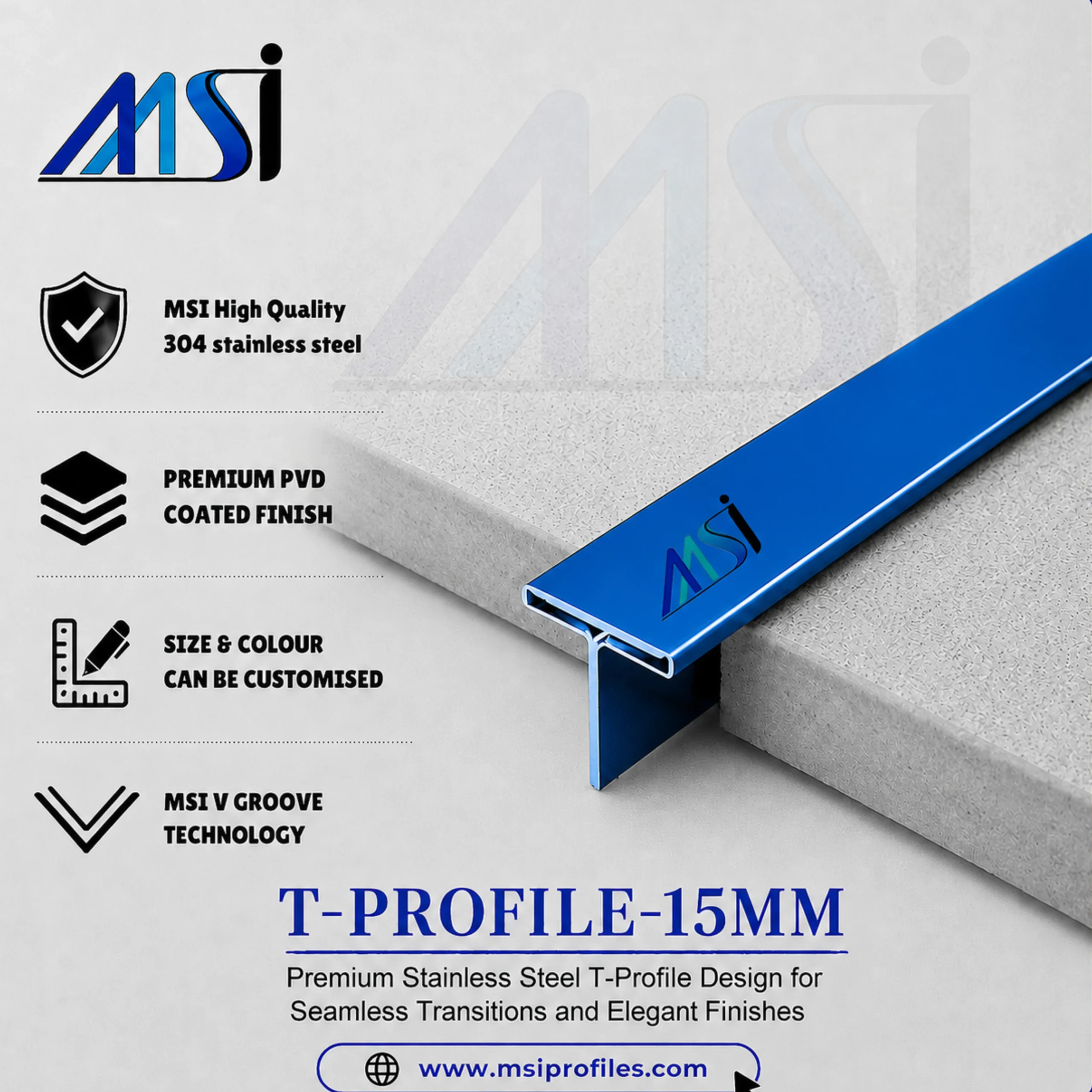 T Profile 15mm Blue Mirror - MSI Profiles