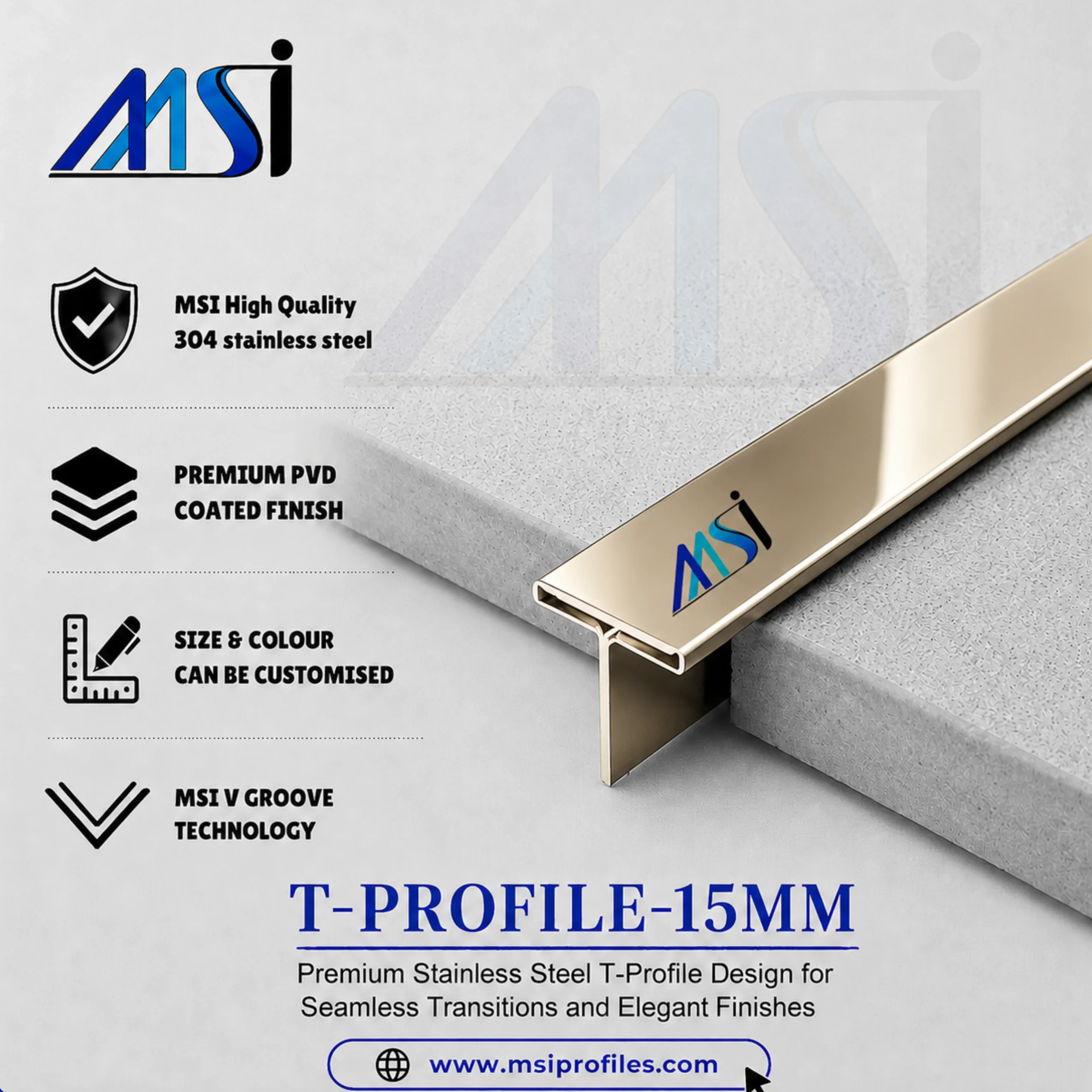 T Profile 15mm Champagne Mirror - MSI Profiles