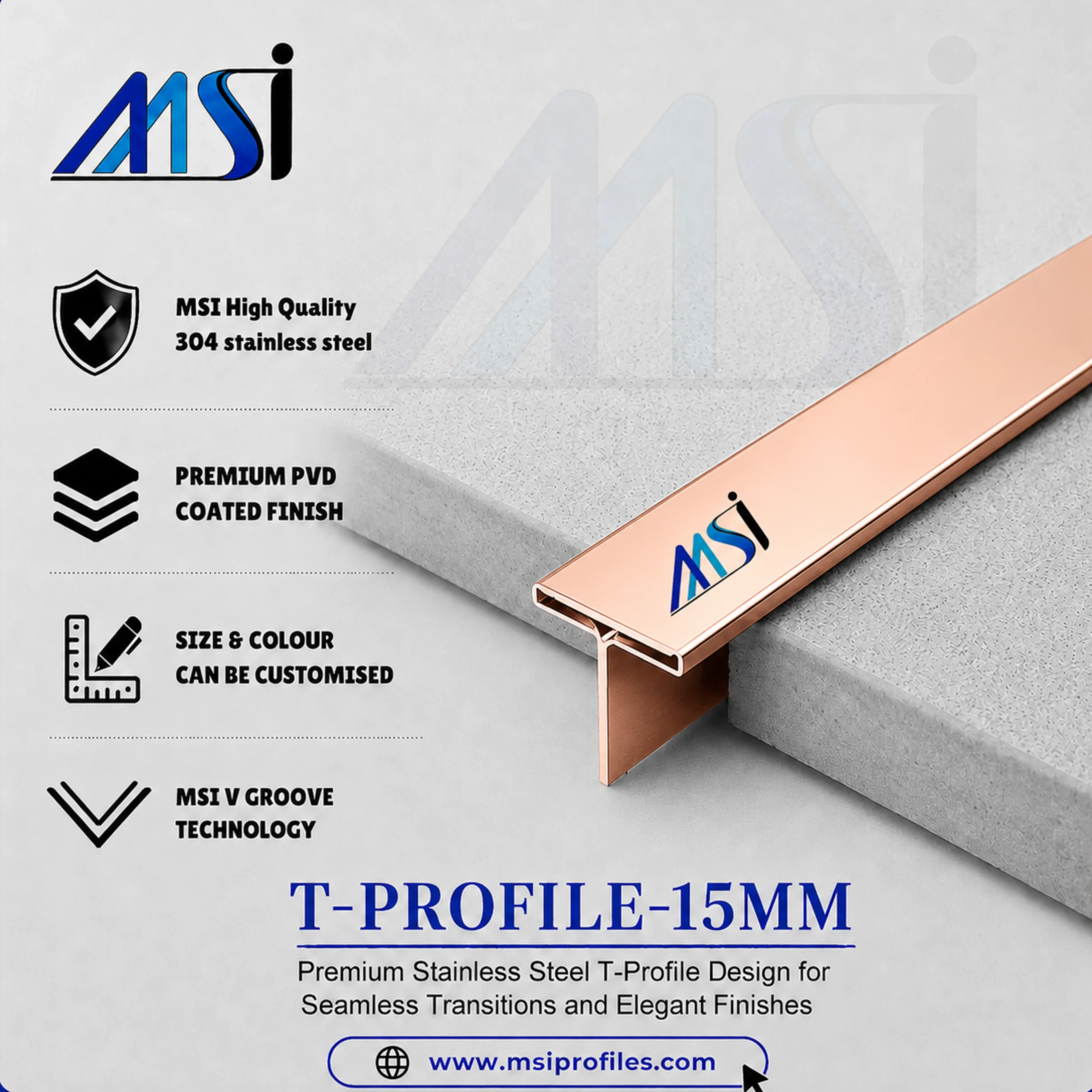 T Profile 15mm Rose Gold Mirror - MSI Profiles
