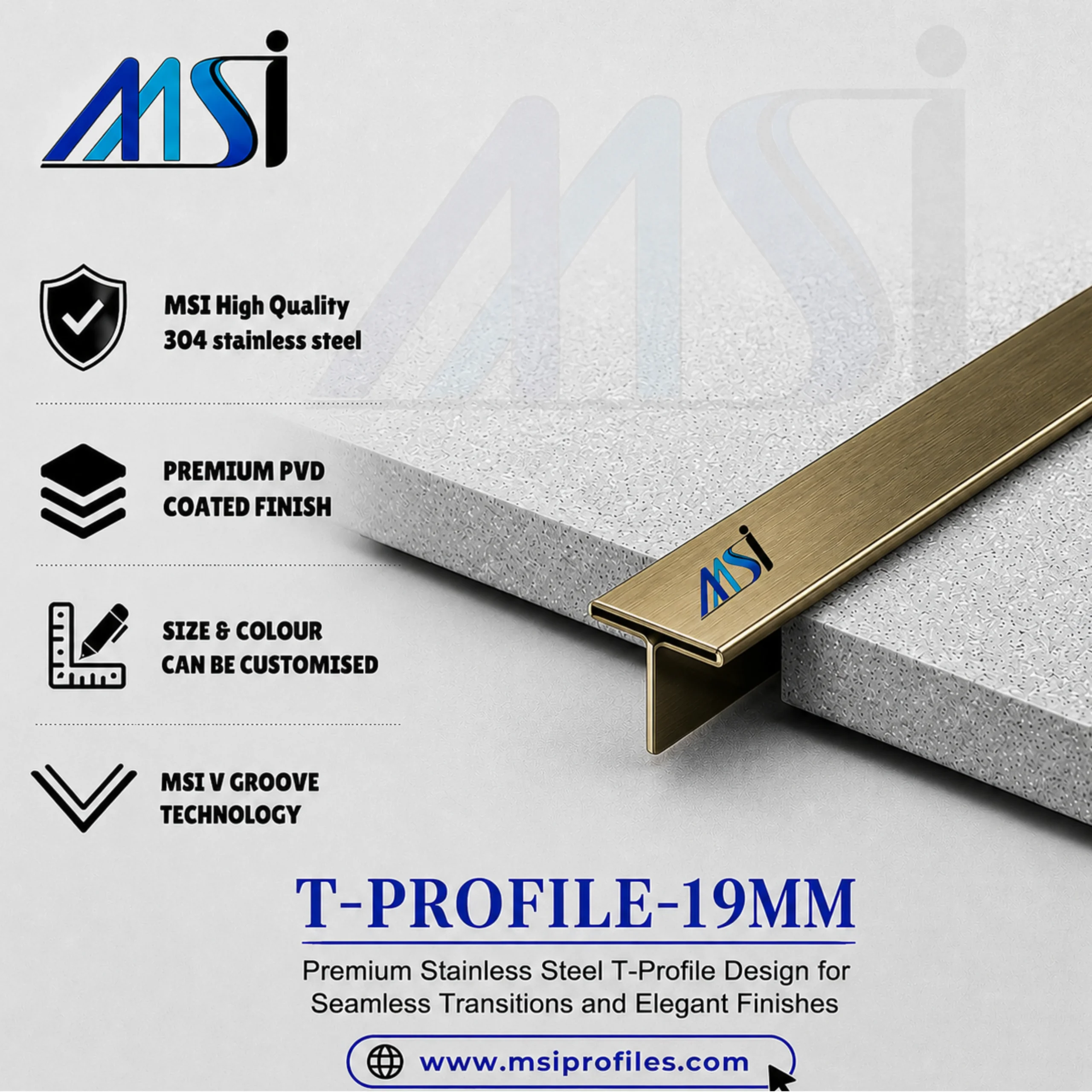 T Profile 19mm Antique Brass Finish - MSI Profiles