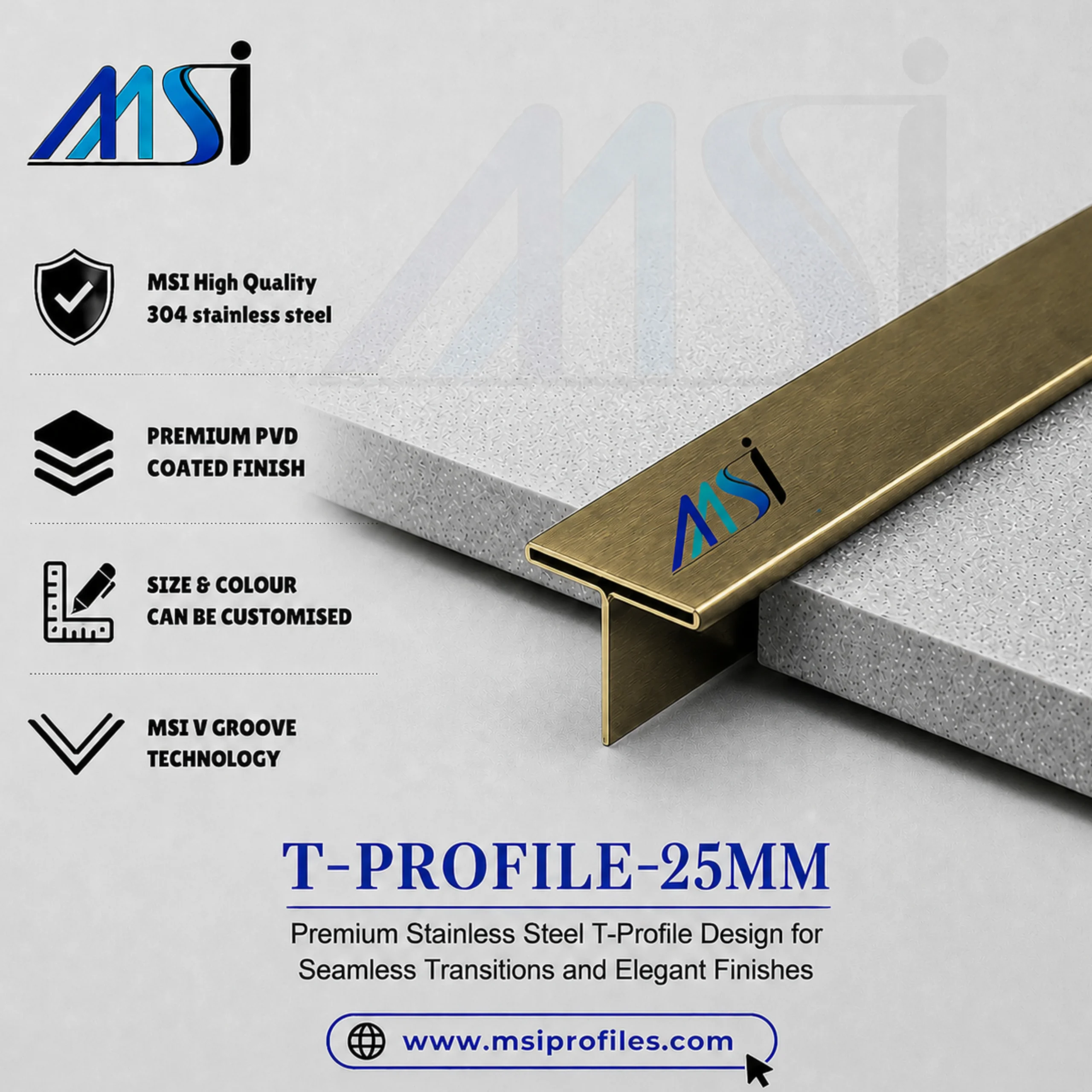 T Profile 25MM Antique Brass Finish - MSI Profiles