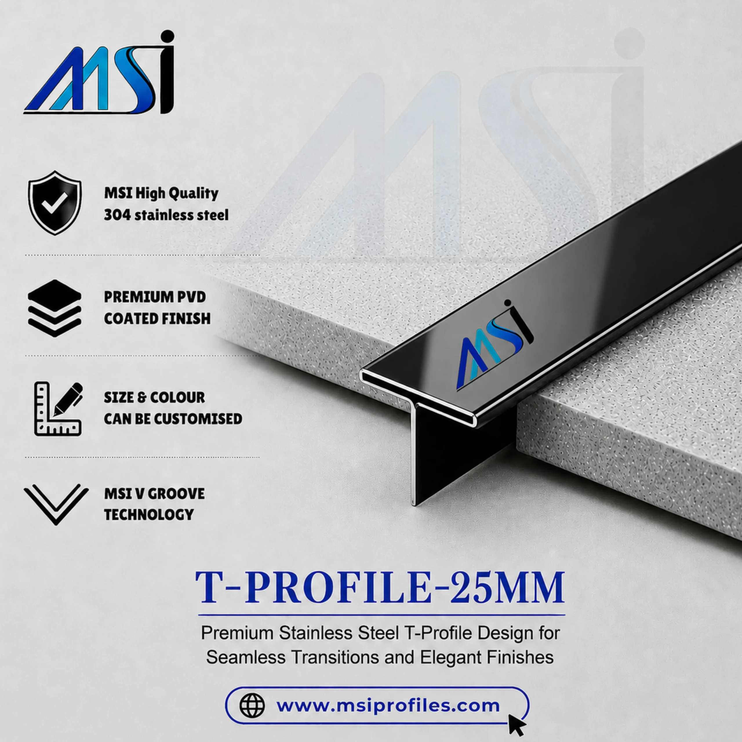 T Profile 25MM Black Mirror - MSI Profiles