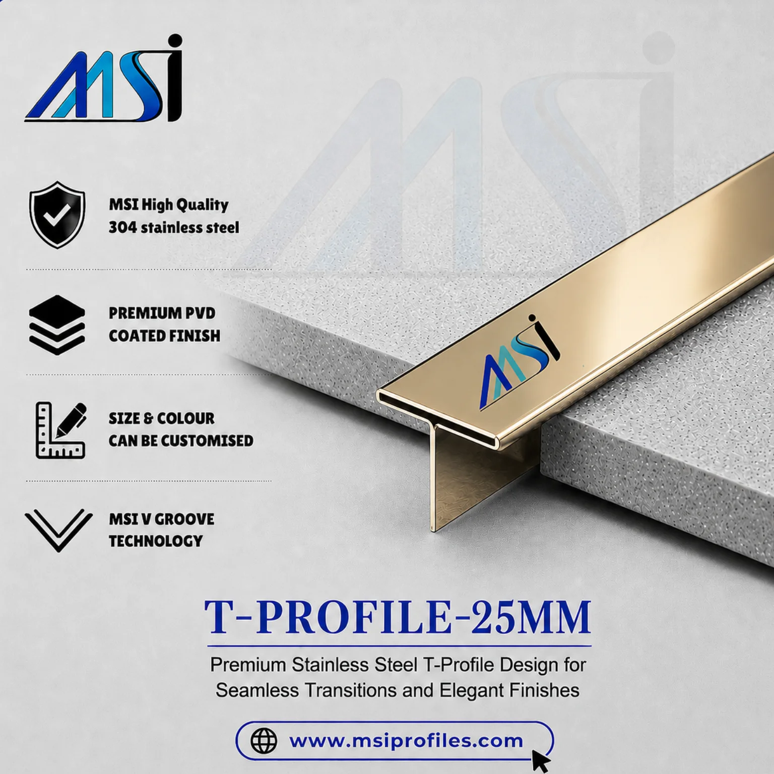 T Profile 25MM Champagne Mirror - MSI Profiles