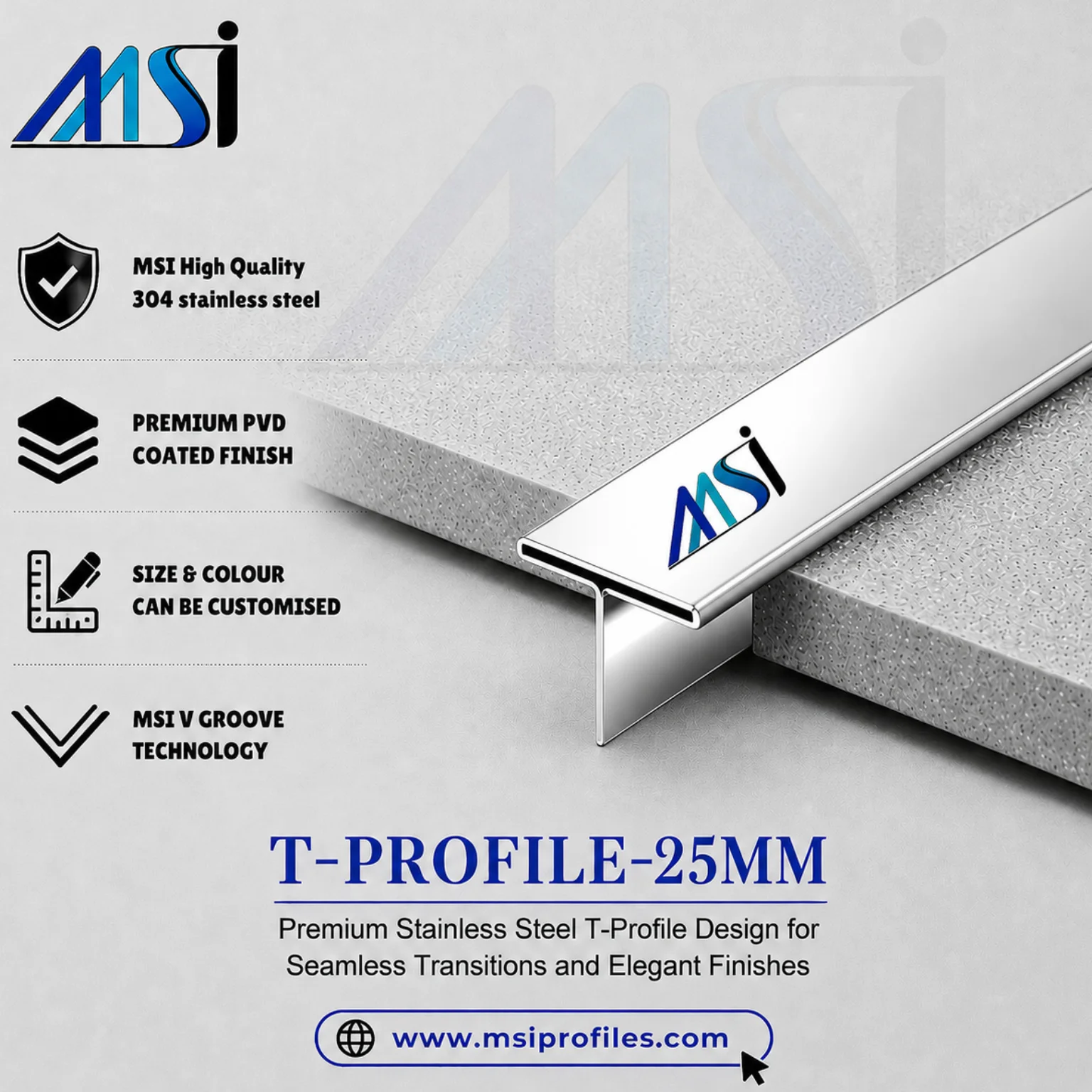 T Profile 25MM Silver Mirror - MSI Profiles