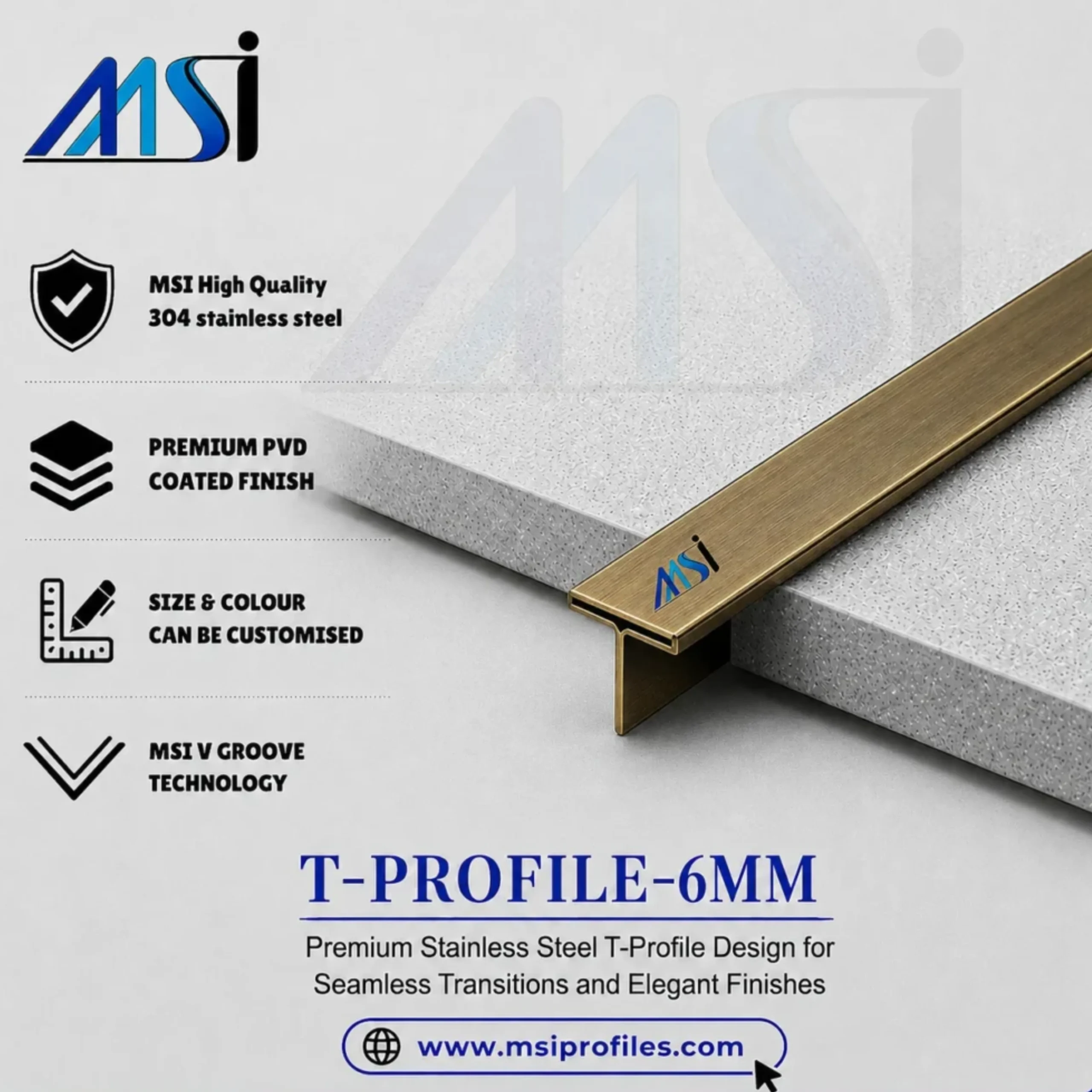T Profile 6mm Antique Brass Finish - Marine Stainless India