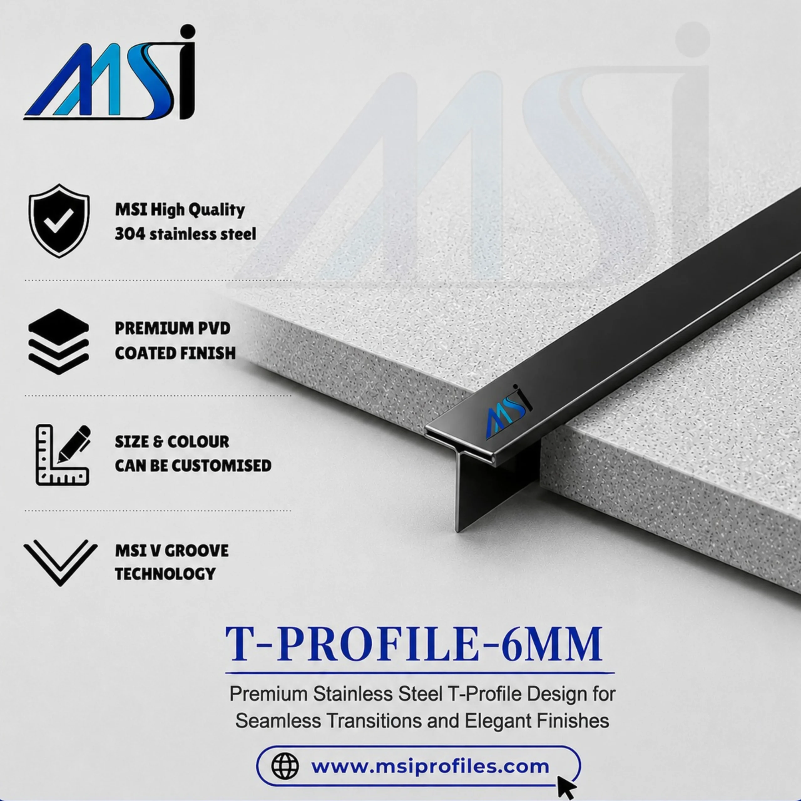 T Profile 6mm Black Mirror - Marine Stainless India