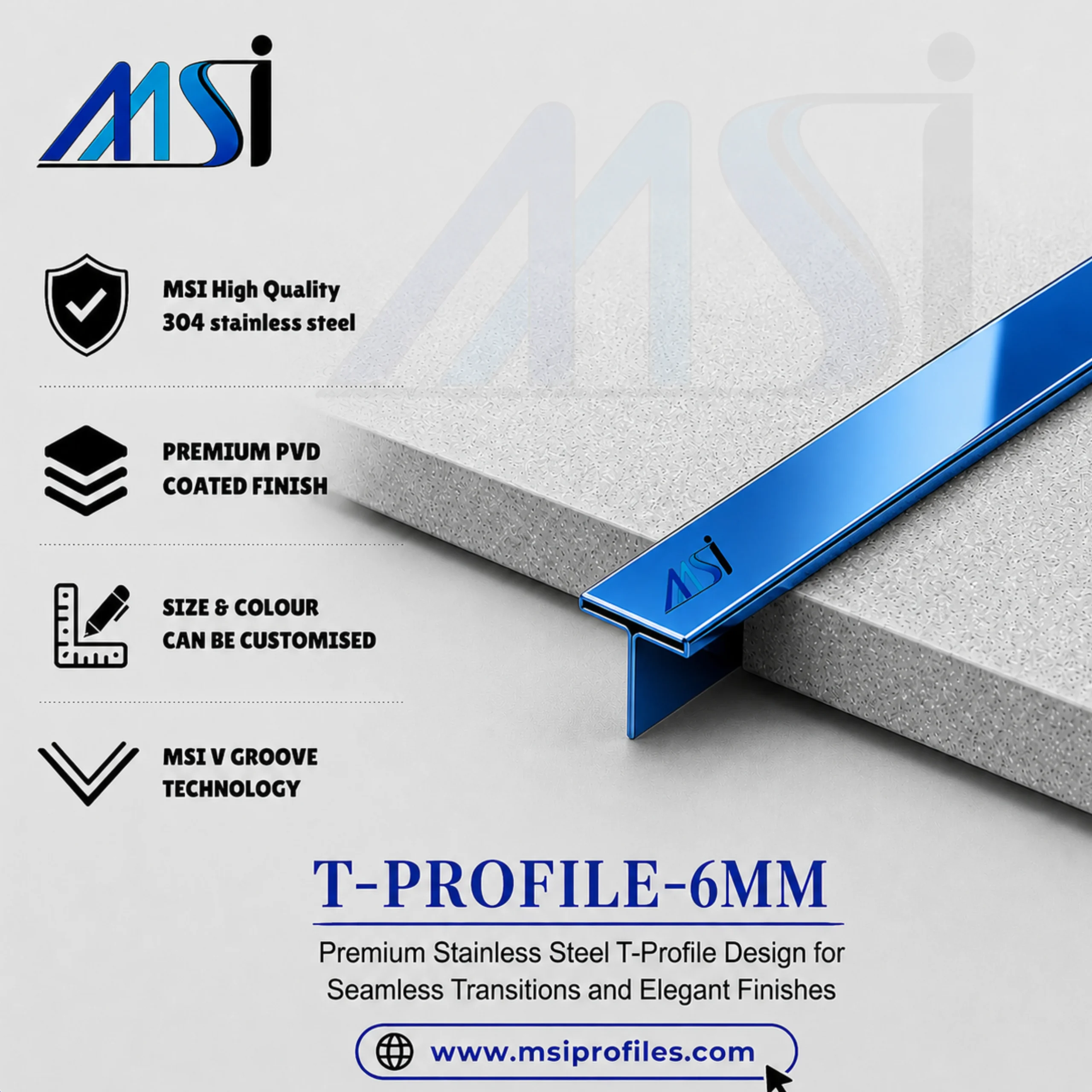 T Profile 6mm Blue Mirror - Marine Stainless India