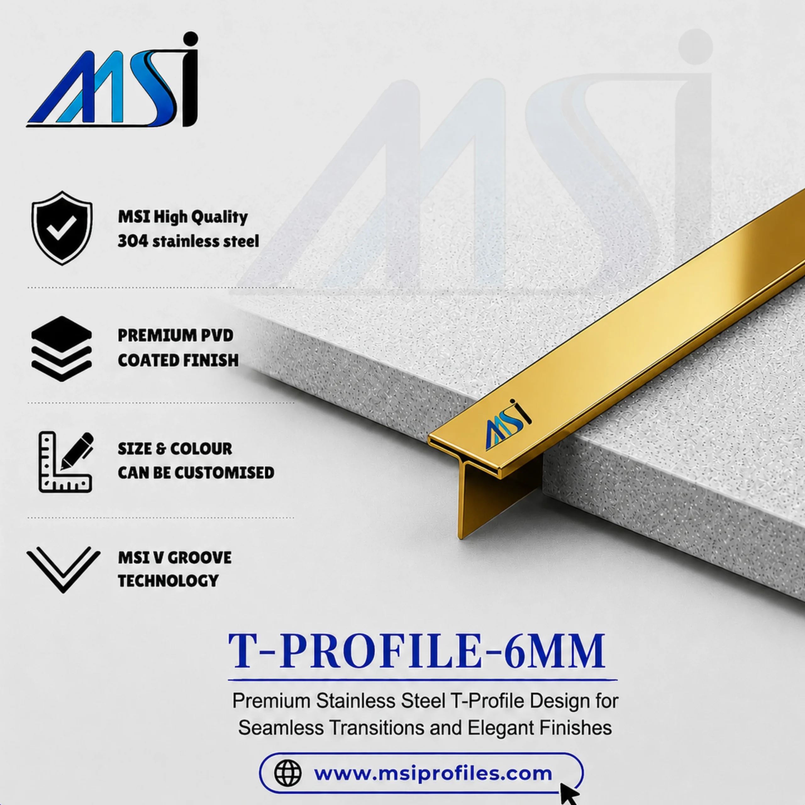 T Profile 6mm Gold Mirror - MSI Profiles