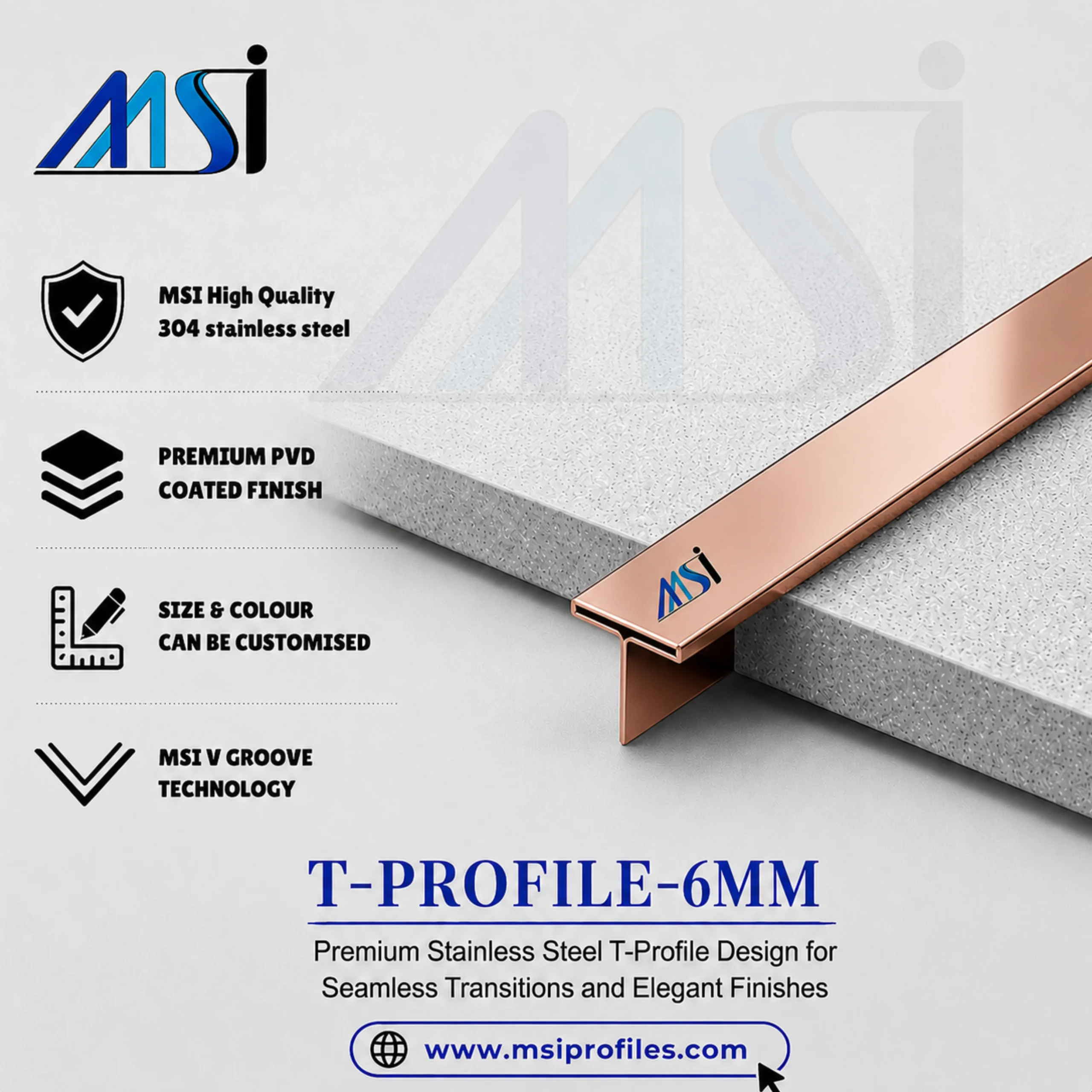 T Profile 6mm Rose Gold Mirror - MSI Profiles