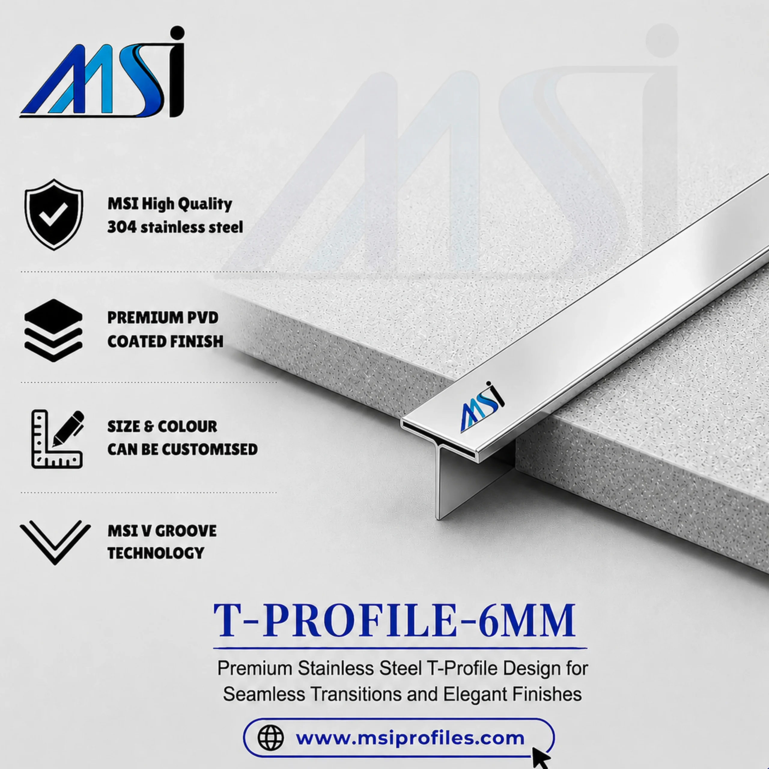 T Profile 6mm Silver Mirror - MSI Profiles