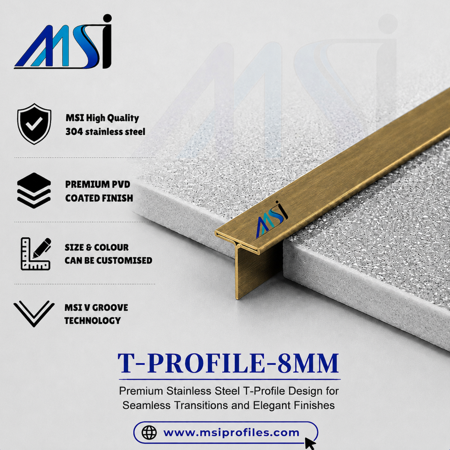 T Profile 8mm Antique Brass Finish - MSI Profiles