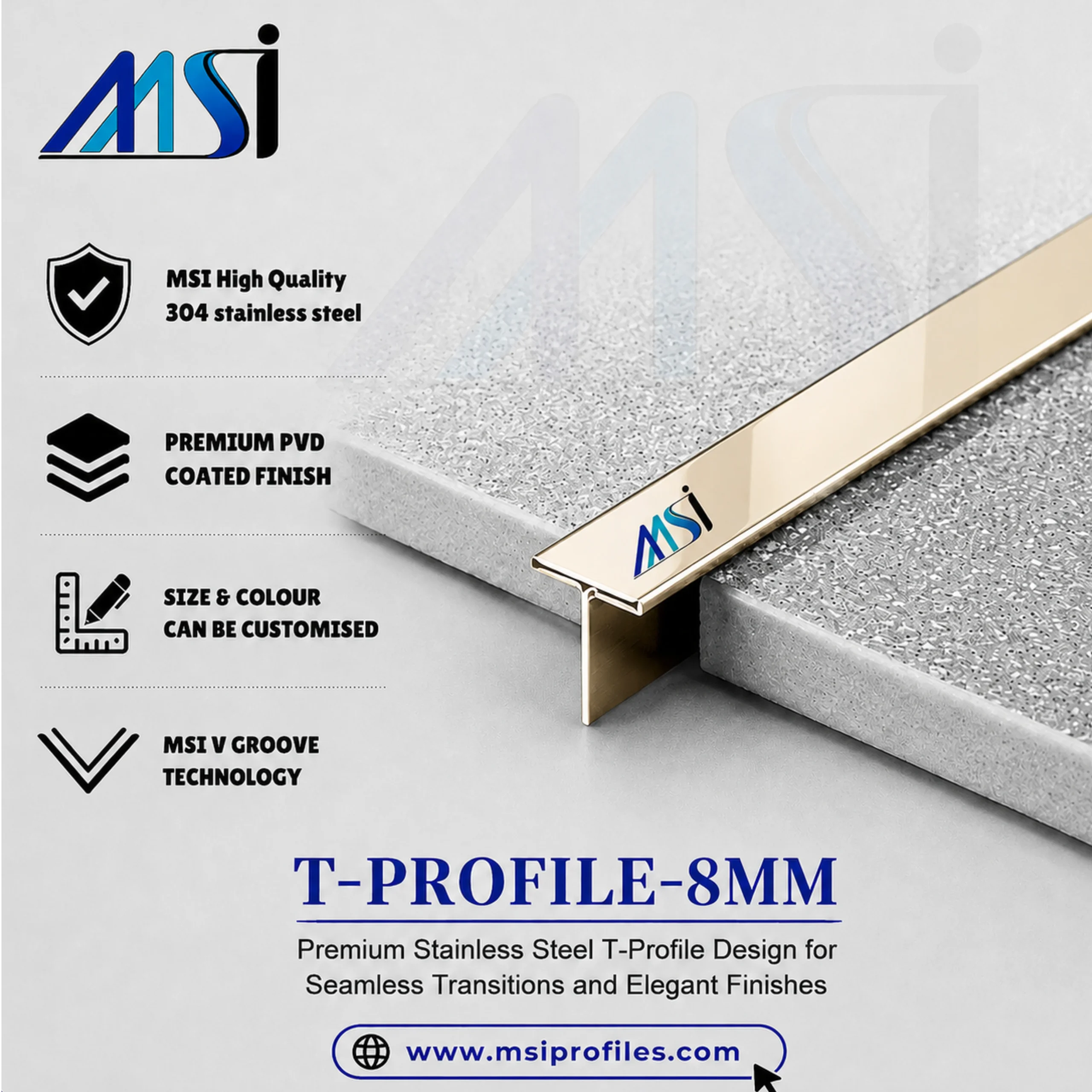 T Profile 8mm Champagne Mirror - MSI Profiles