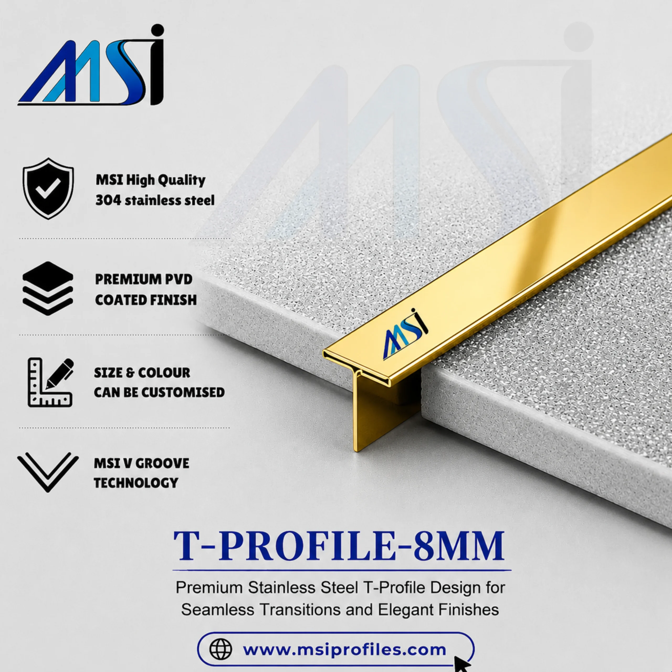 T Profile 8mm Gold Mirror - MSI Profiles