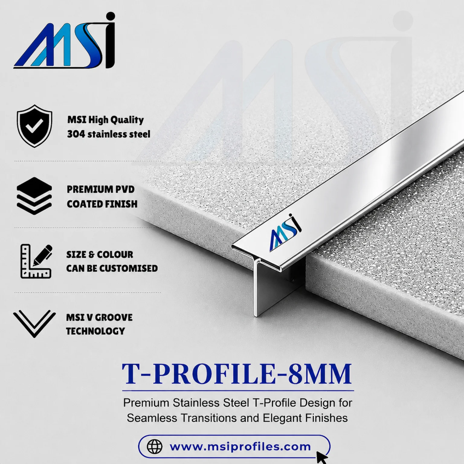 T Profile 8mm Silver Mirror - MSI Profiles