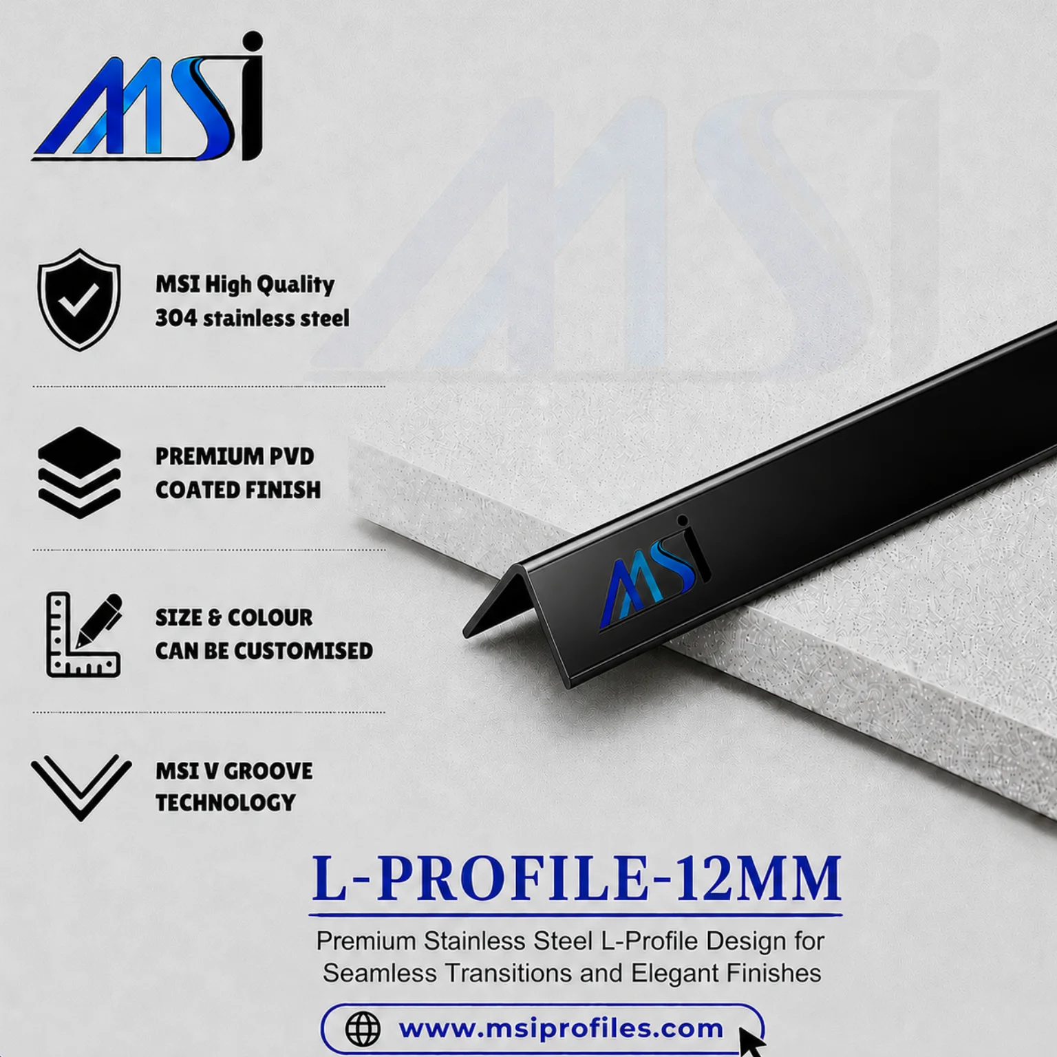 L Profile 12MM Black Mirror - Marine Stainless India
