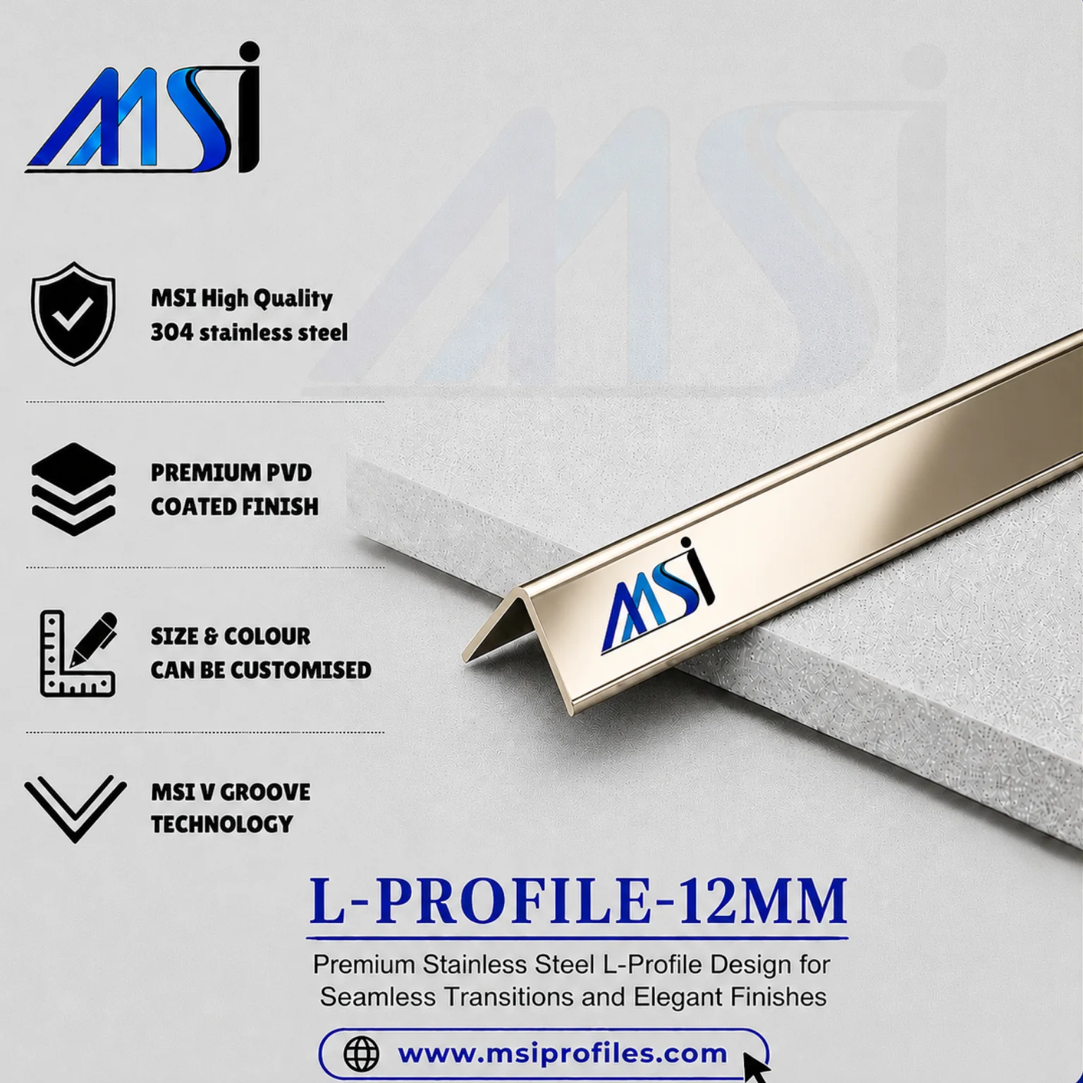 L Profile 12MM Champagne Mirror - MSI Profiles