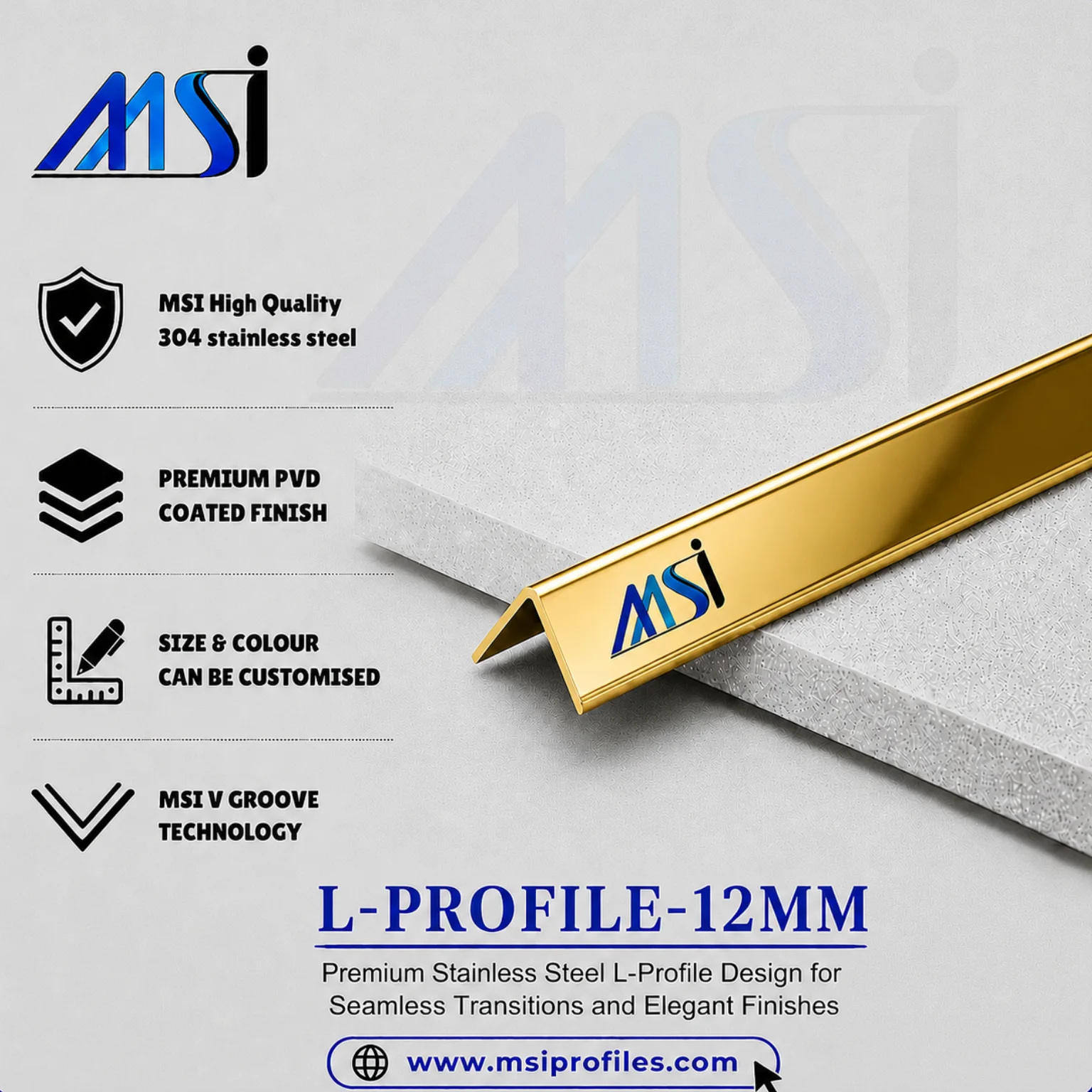 L Profile 12MM Gold Mirror - MSI Profiles