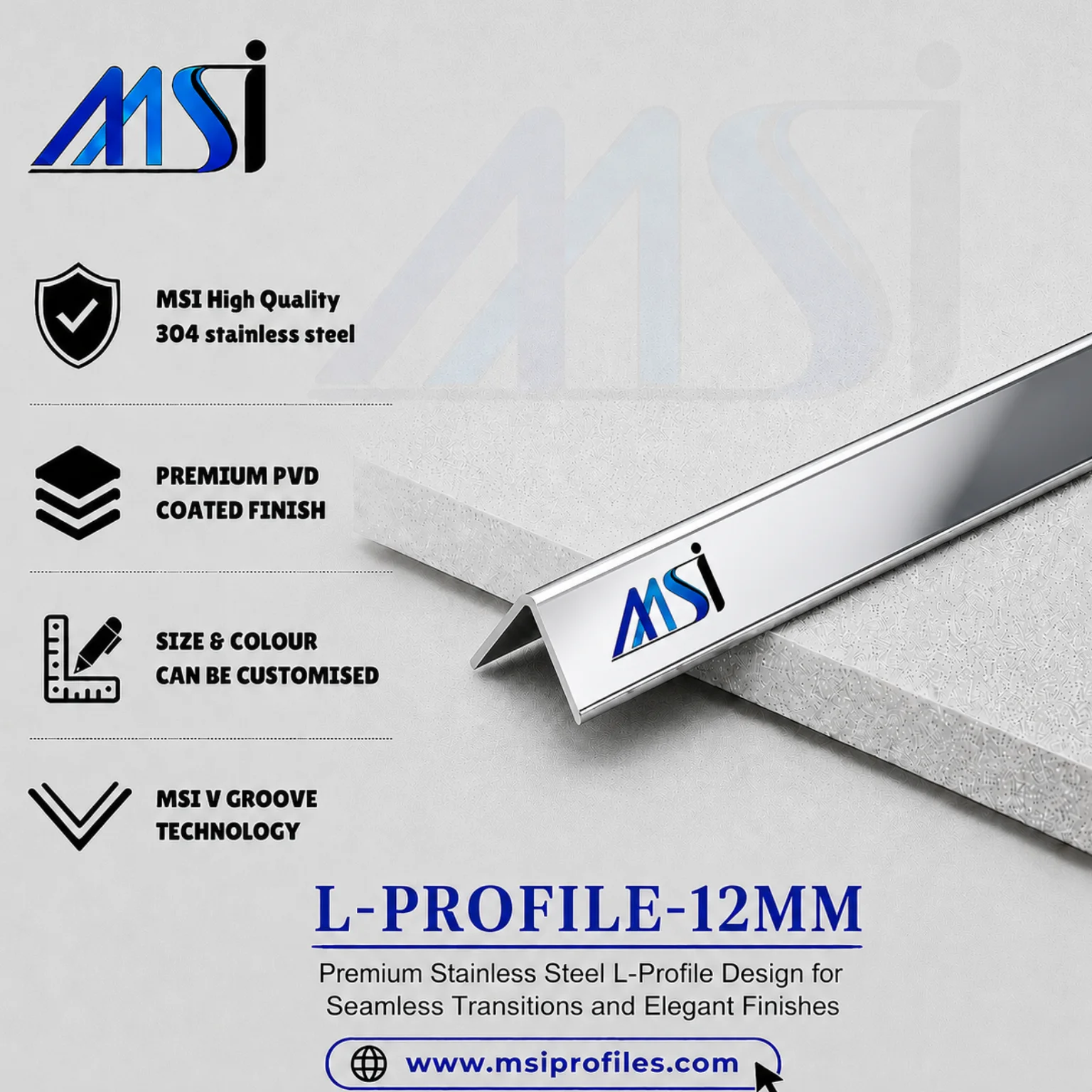L Profile 12MM Silver Mirror - MSI Profiles