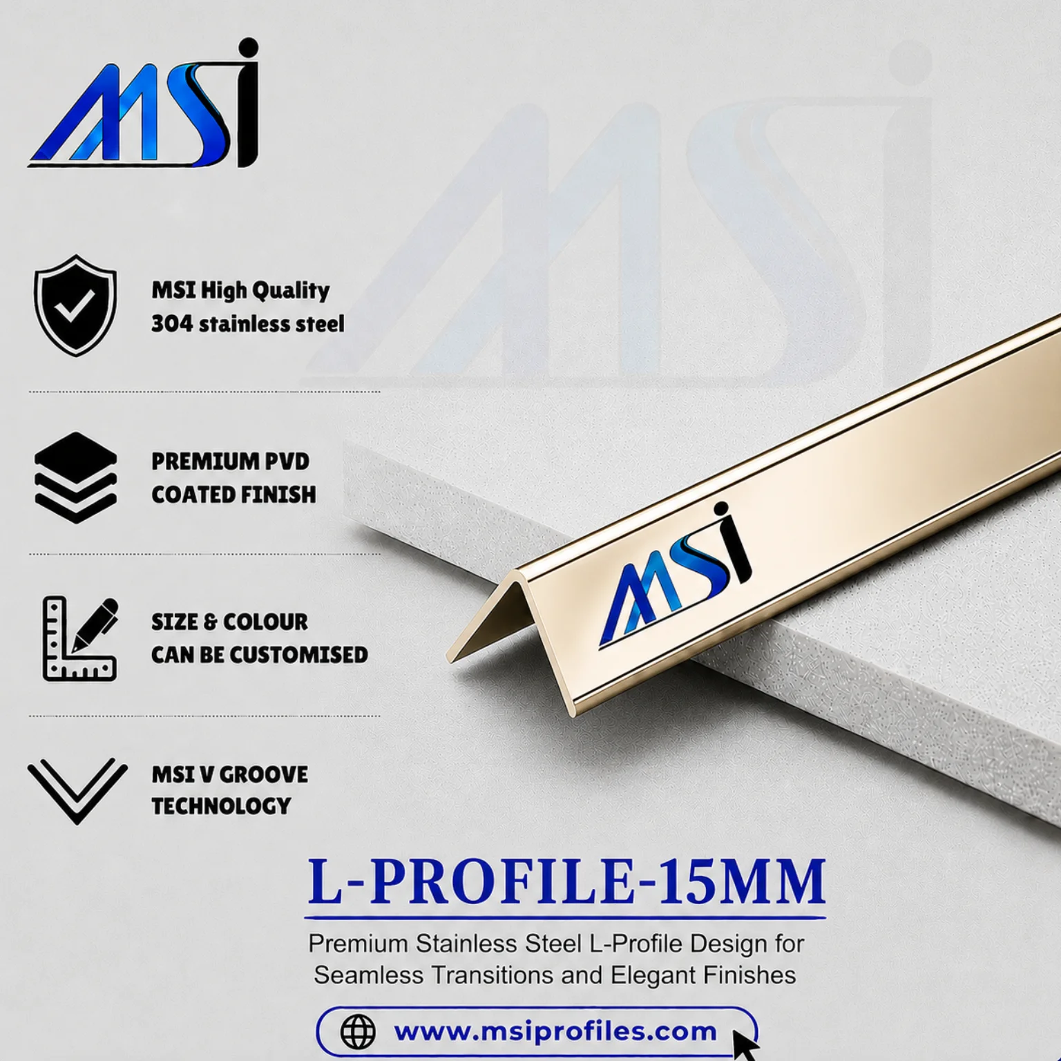 L Profile 15MM Champagne Mirror - MSI Profiles