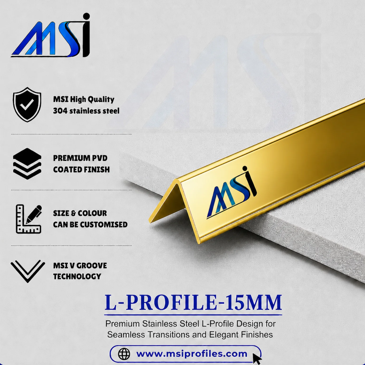 L Profile 15MM Gold Mirror - MSI Profiles