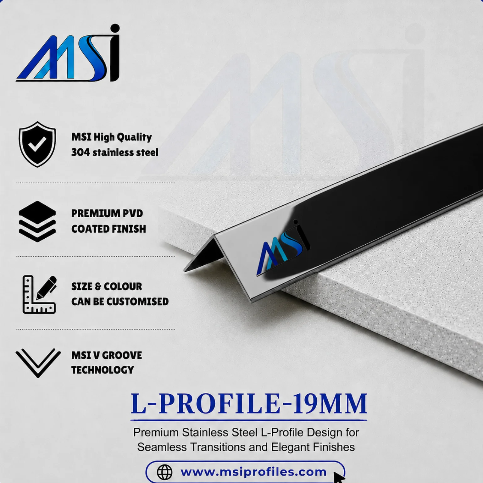 L Profile 19MM Black Mirror - MSI Profiles