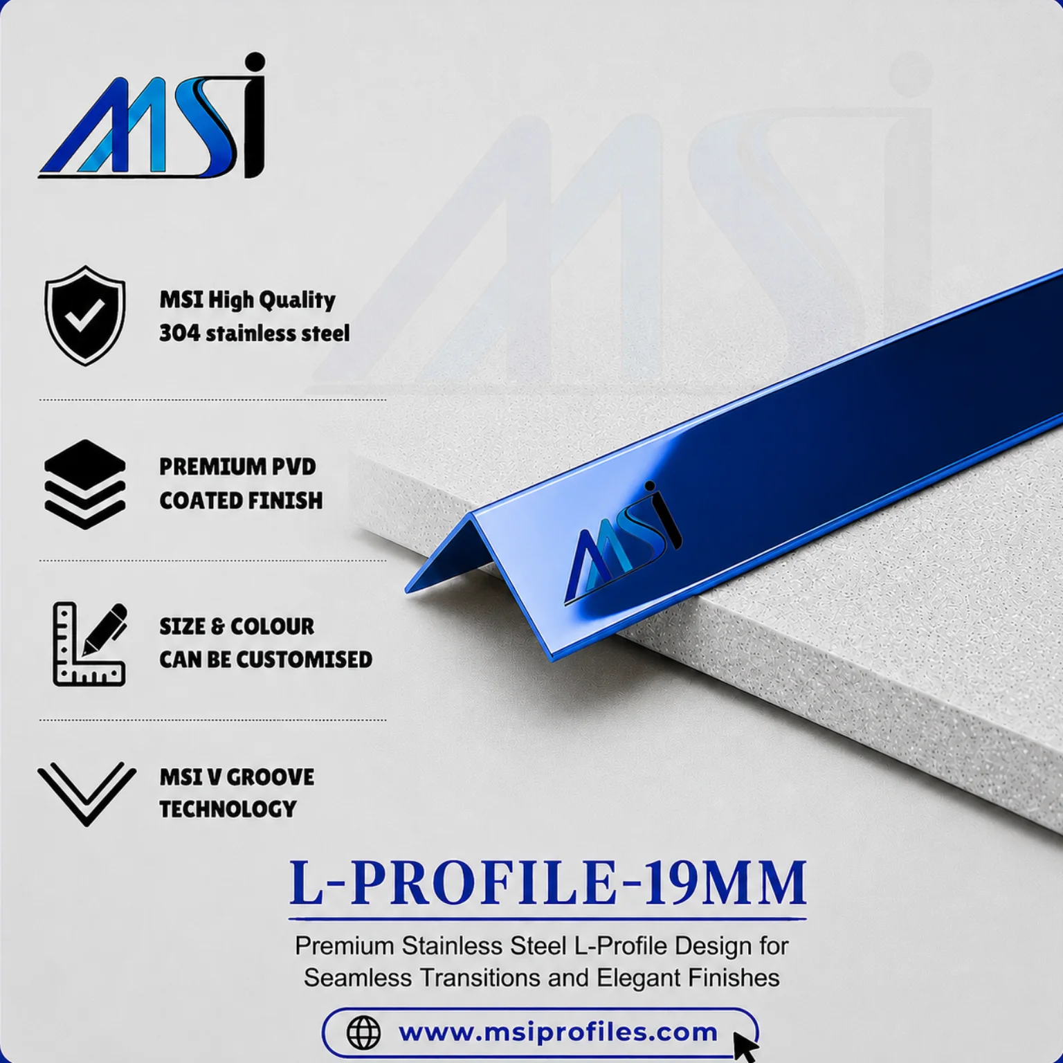 L Profile 19MM Blue Mirror - MSI Profiles