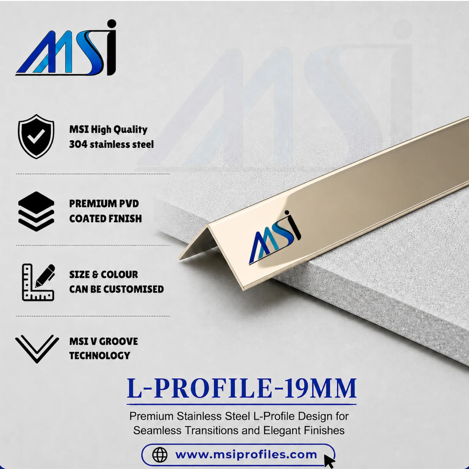 L Profile 19MM Champagne Mirror - MSI Profiles