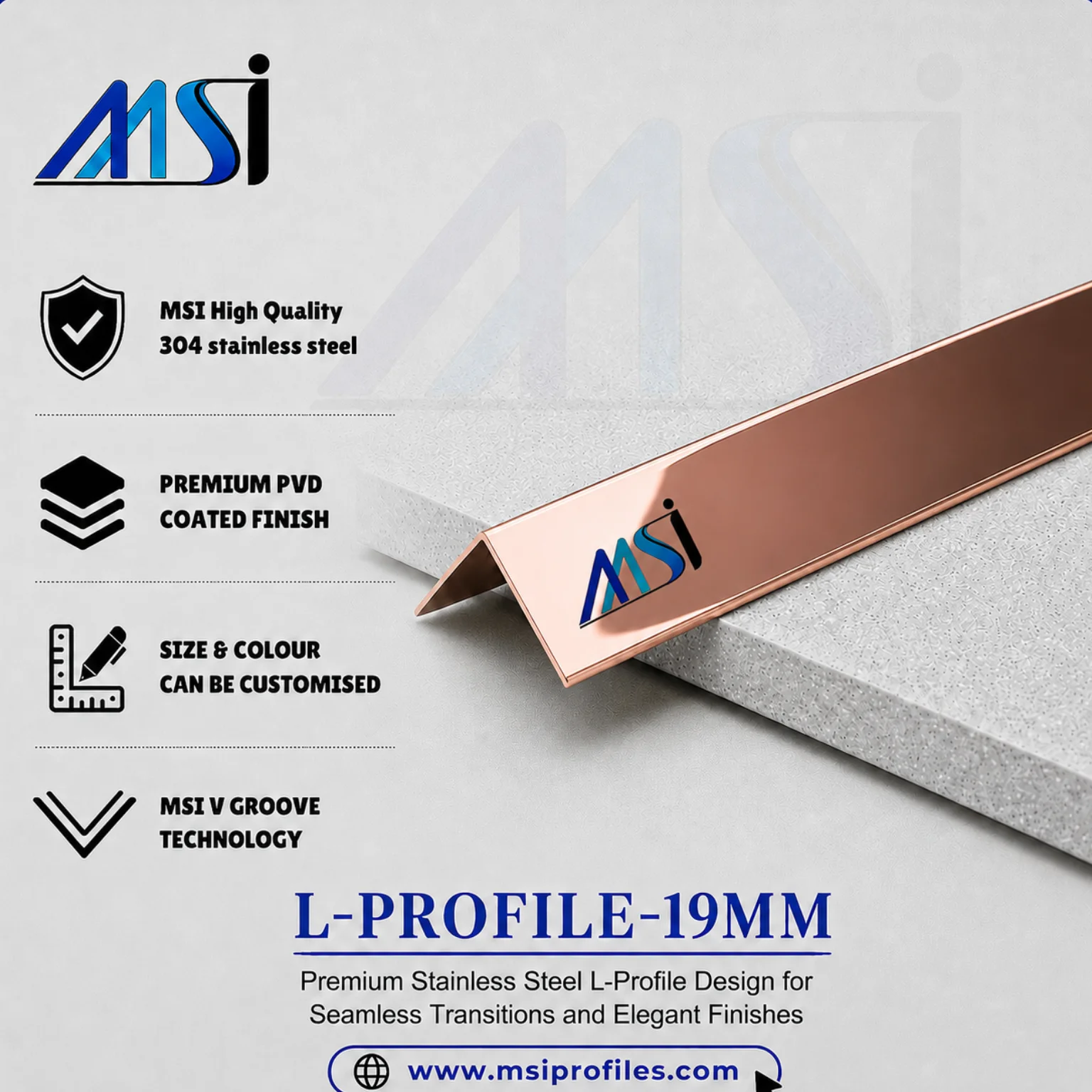 L Profile 19MM Rose Gold Mirror - MSI Profiles
