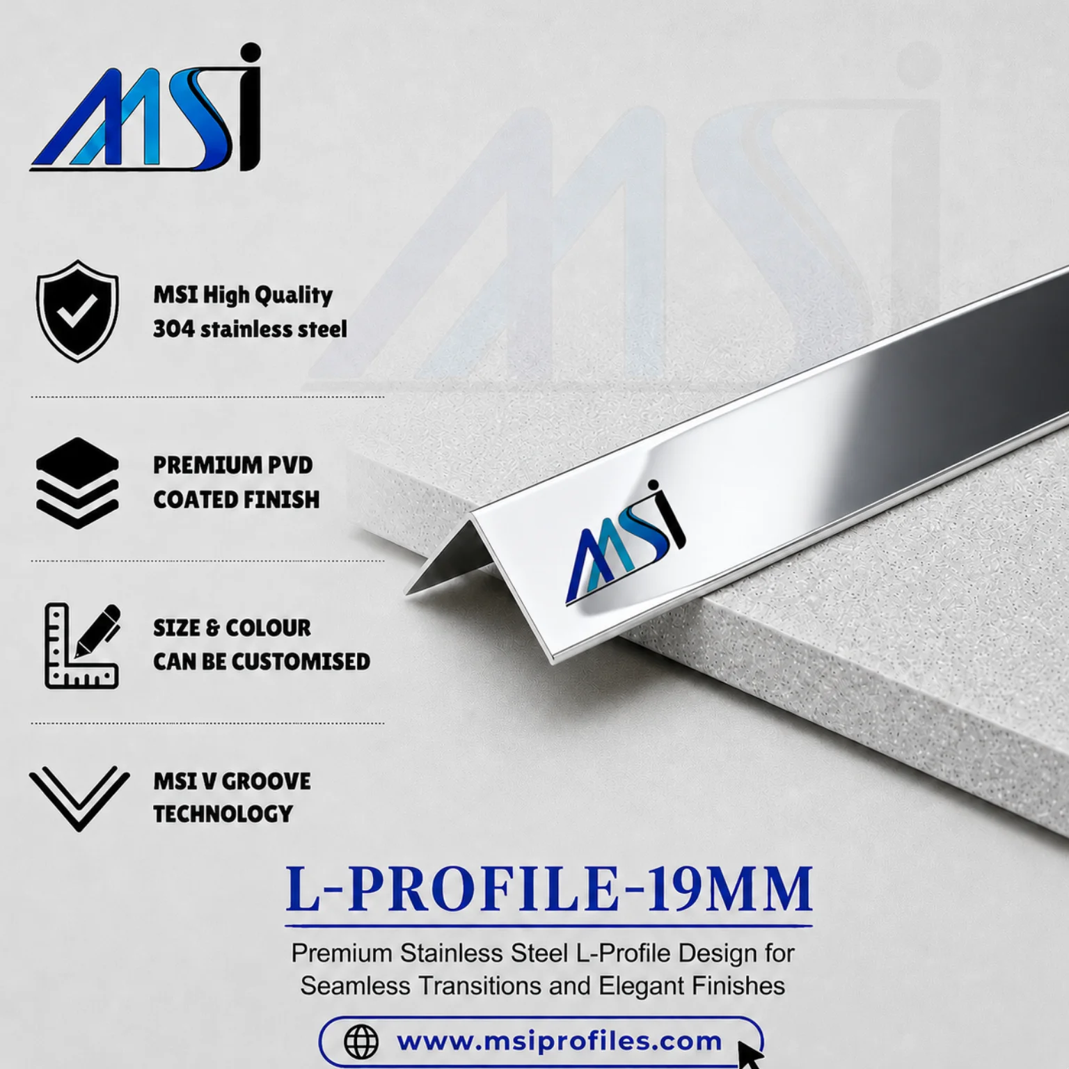 L Profile 19MM Silver Mirror - MSI Profiles