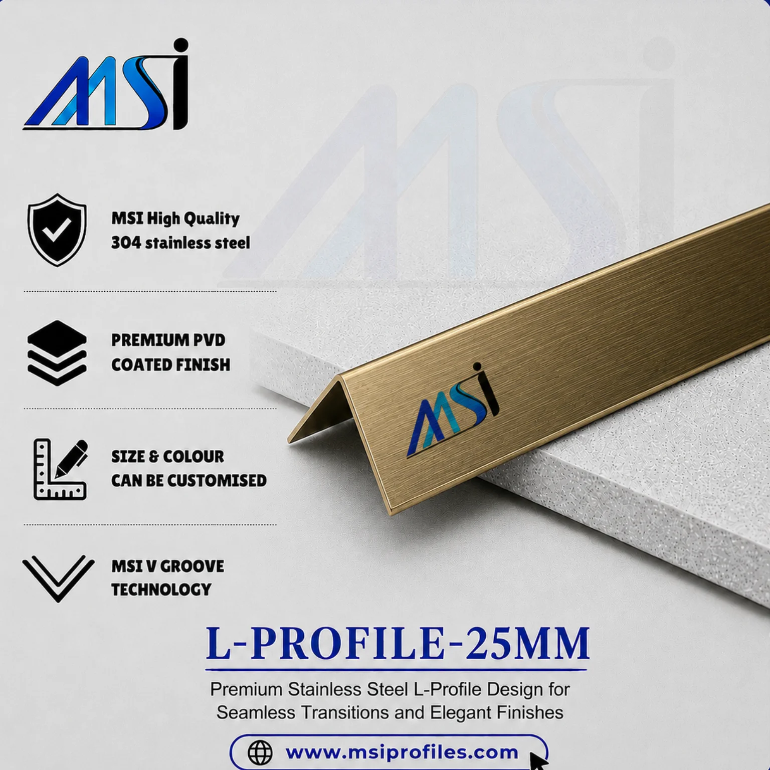 L Profile 25MM Antique Brass Finish - MSI Profiles