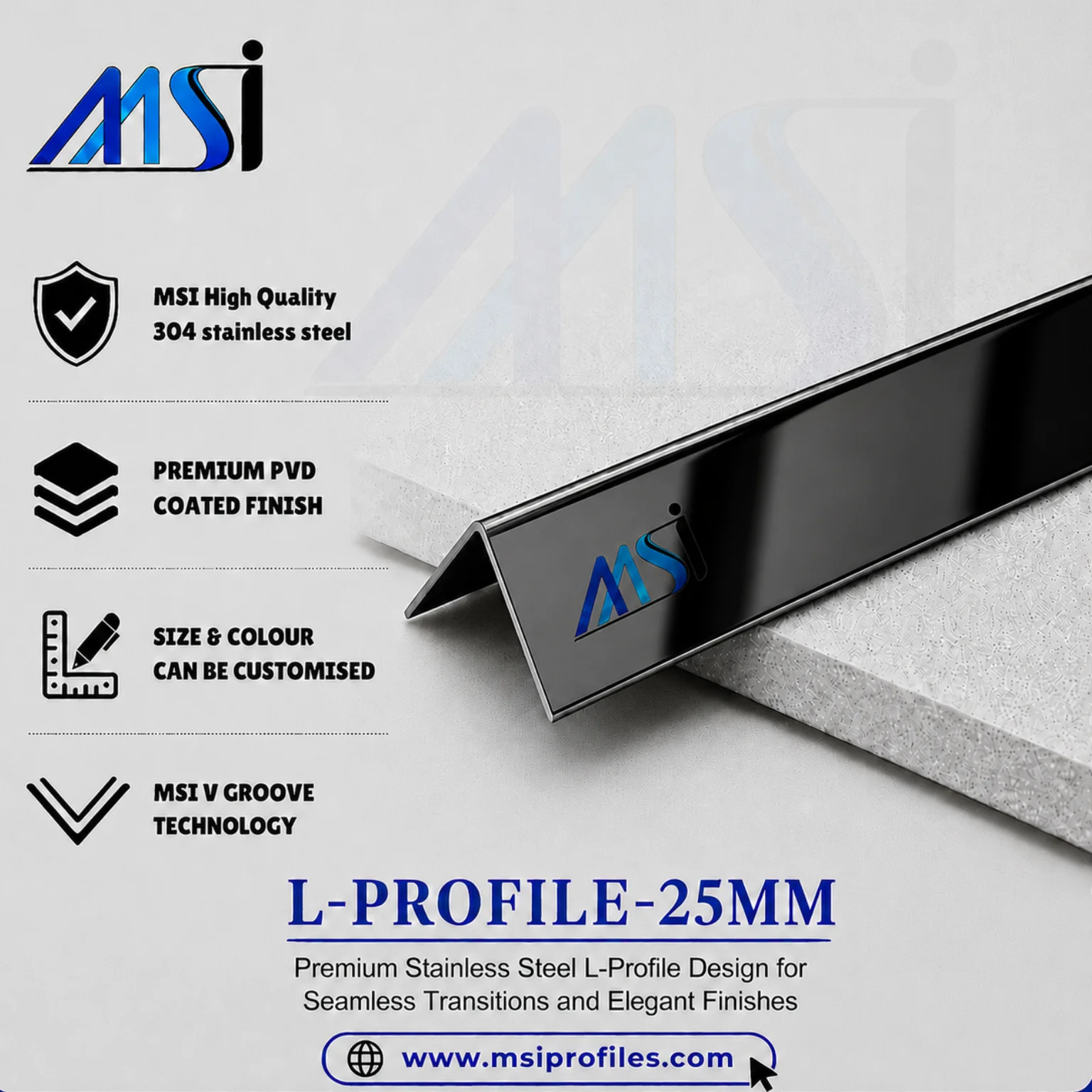L Profile 25MM Black Mirror - MSI Profiles