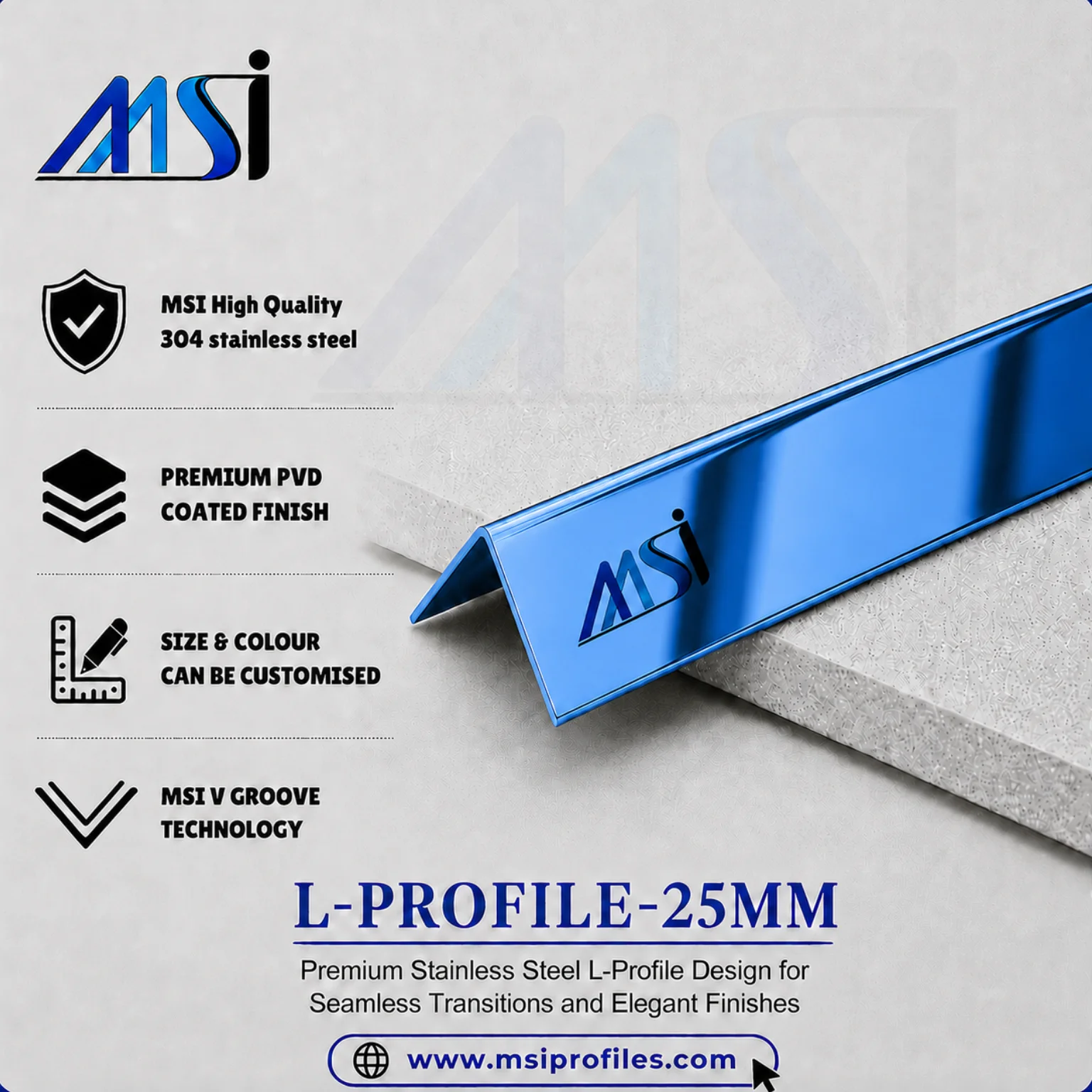 L Profile 25MM Blue Mirror - MSI Profiles